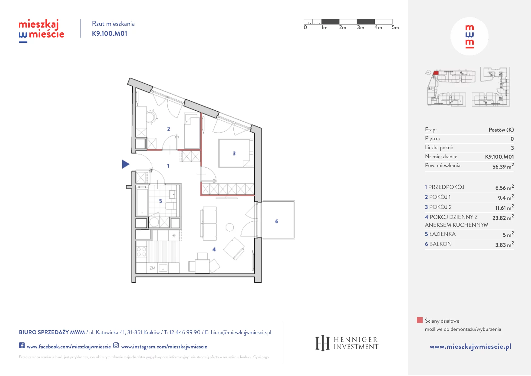 Mieszkanie 56,48 m², parter, oferta nr K9.100.M01, Mieszkaj w Mieście - Poetów K, Kraków, Bronowice, ul. Wizjonerów