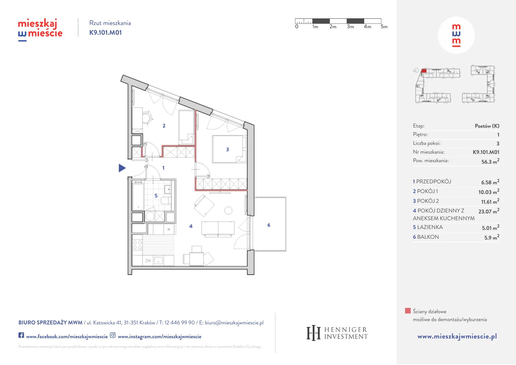 Mieszkanie 56,26 m², piętro 1, oferta nr K9.101.M01, Mieszkaj w Mieście - Poetów K, Kraków, Bronowice, ul. Wizjonerów