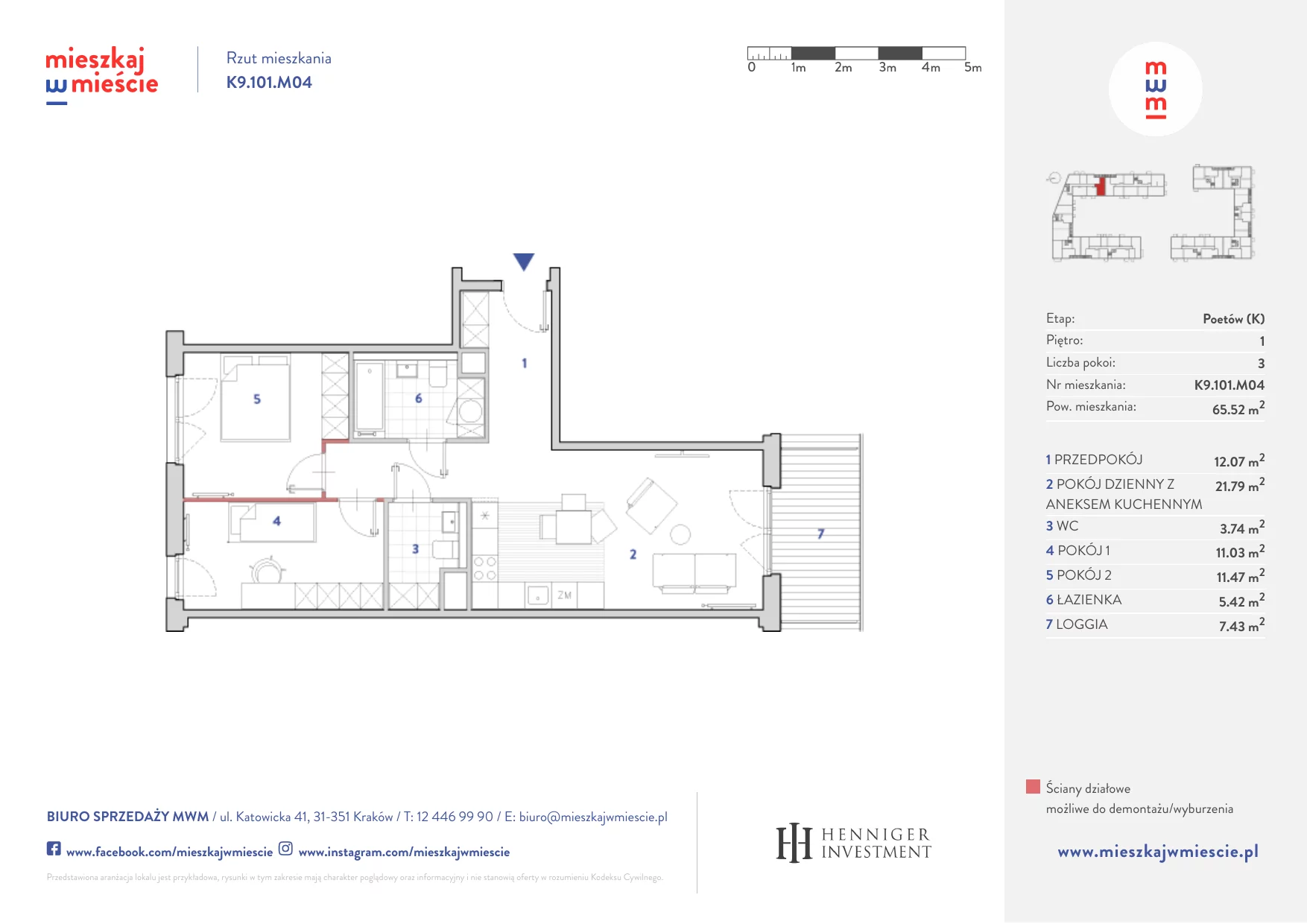 Mieszkanie 65,69 m², piętro 1, oferta nr K9.101.M04, Mieszkaj w Mieście - Poetów K, Kraków, Bronowice, ul. Wizjonerów