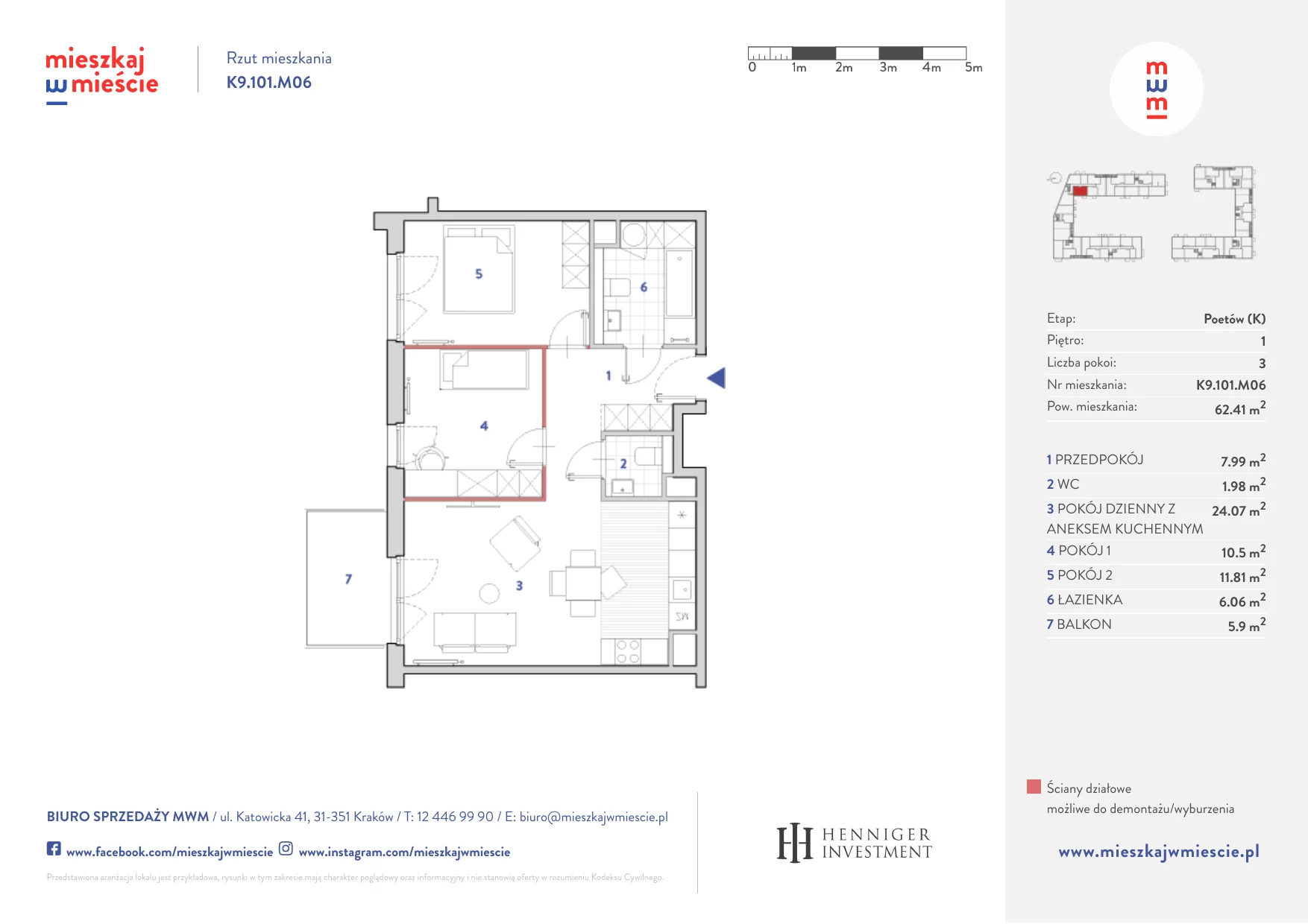 Mieszkanie 62,50 m², piętro 1, oferta nr K9.101.M06, Mieszkaj w Mieście - Poetów K, Kraków, Bronowice, ul. Wizjonerów