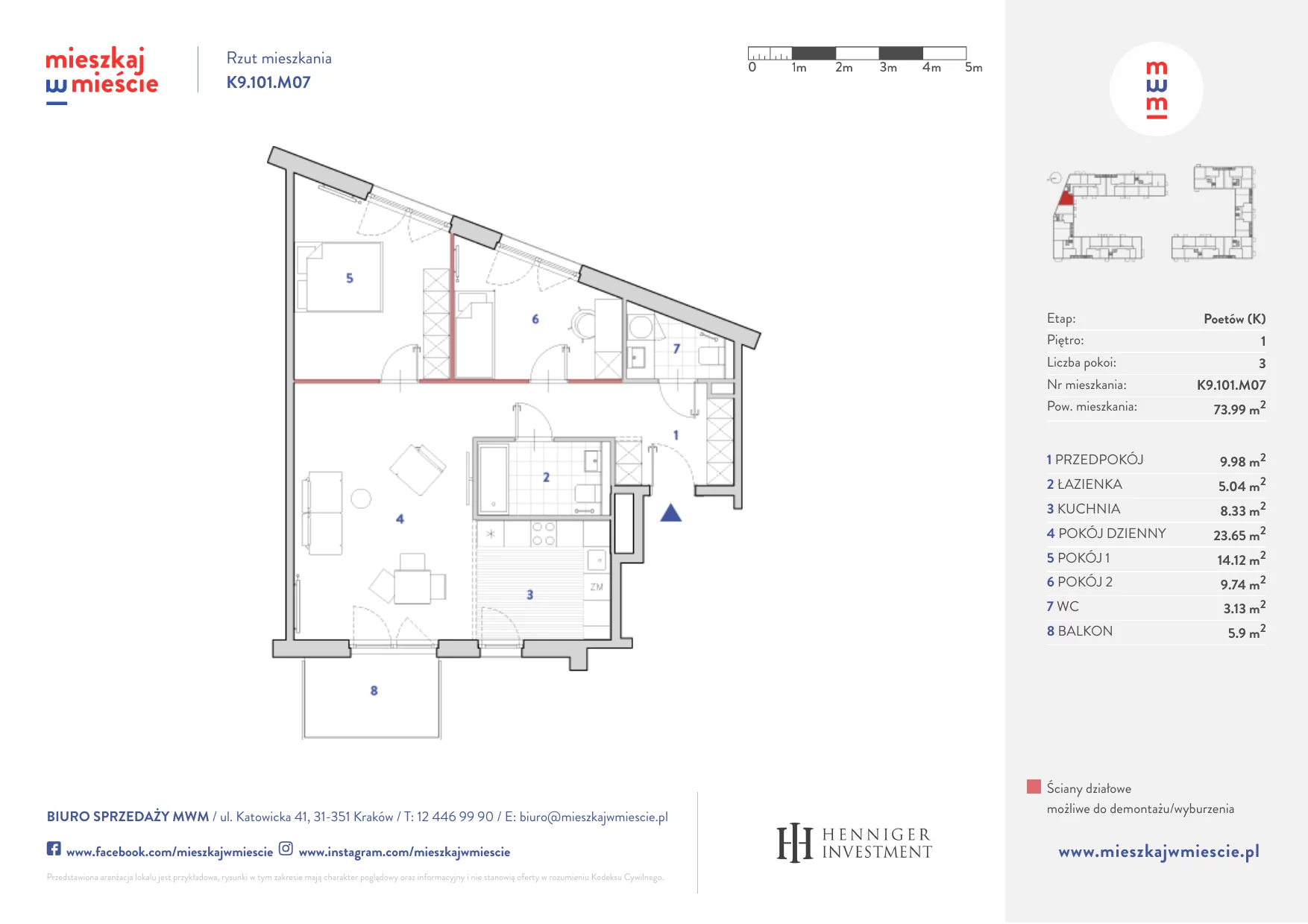 Mieszkanie 73,94 m², piętro 1, oferta nr K9.101.M07, Mieszkaj w Mieście - Poetów K, Kraków, Bronowice, ul. Wizjonerów-idx