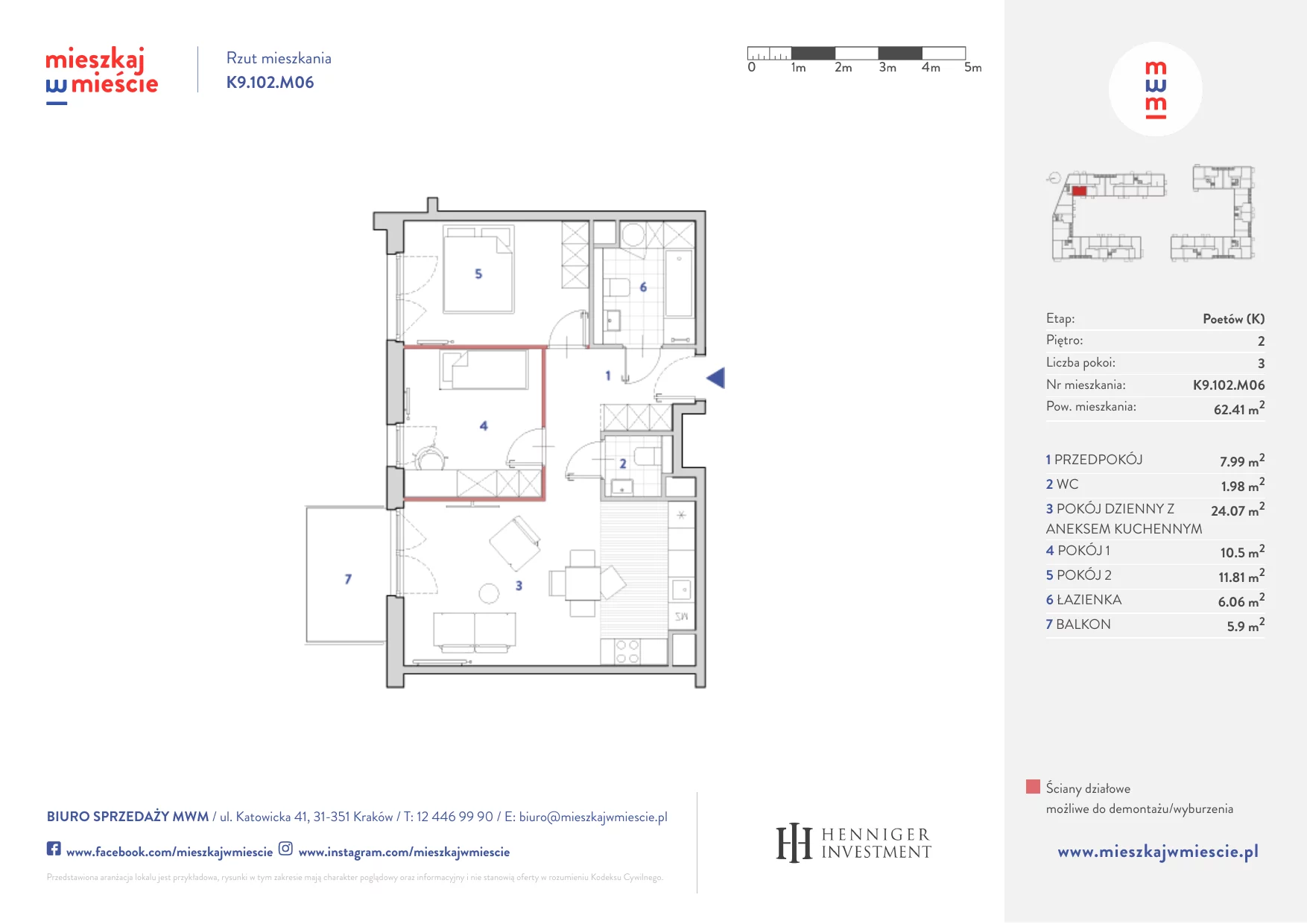 Mieszkanie 62,50 m², piętro 2, oferta nr K9.102.M06, Mieszkaj w Mieście - Poetów K, Kraków, Bronowice, ul. Wizjonerów