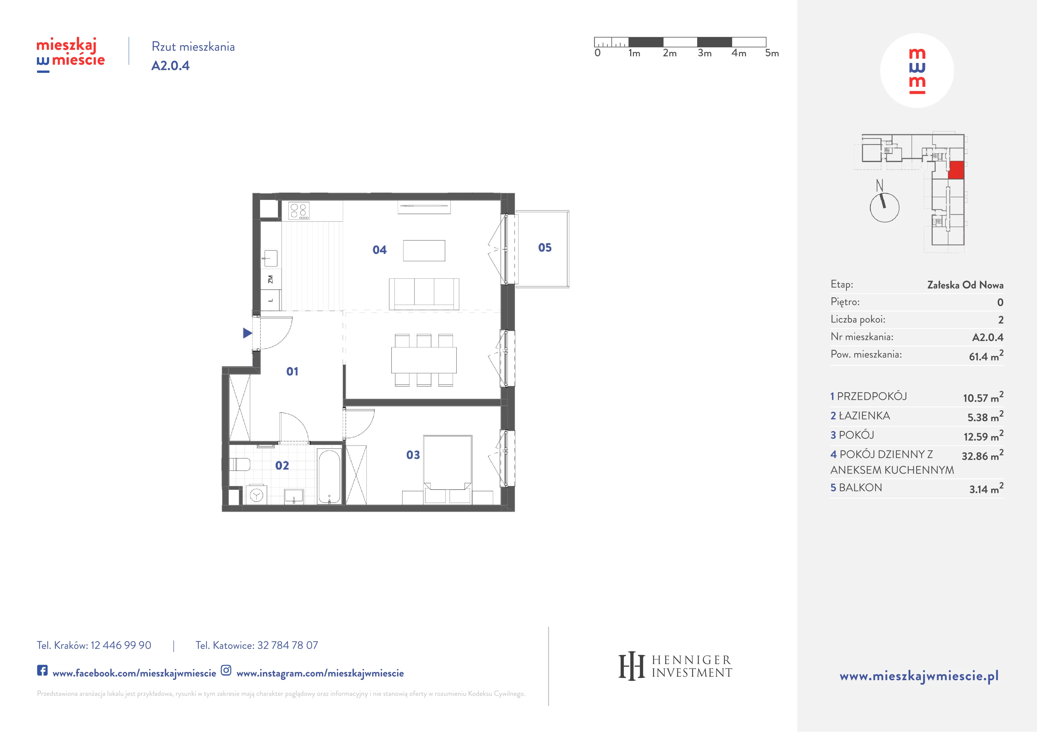 2 pokoje, mieszkanie 61,40 m², parter, oferta nr A2.0.4, Mieszkaj w mieście Załęska od Nowa, Katowice, Załęska Hałda-Brynów, Załęska Hałda, ul. Załęska Hałda