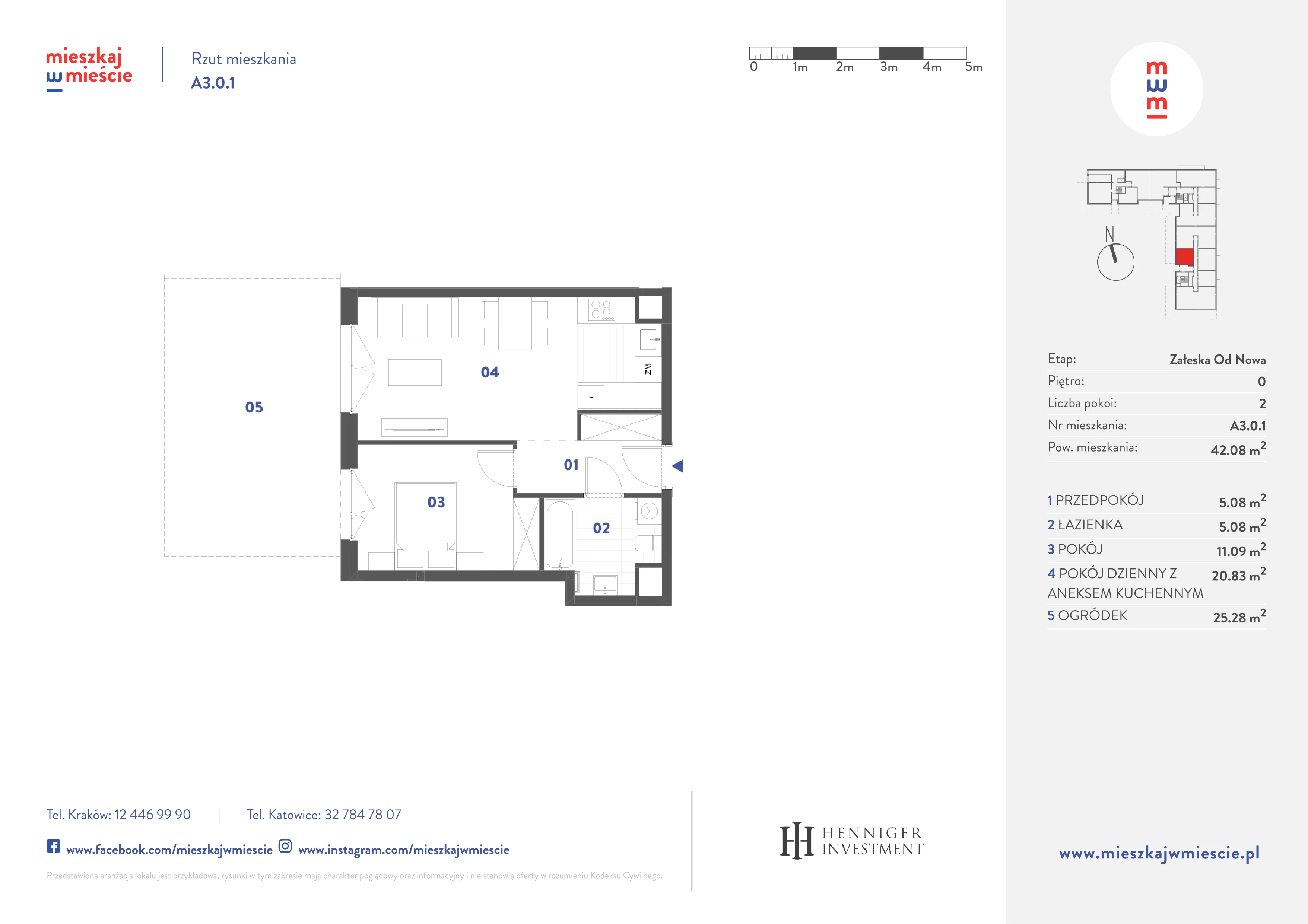2 pokoje, mieszkanie 42,08 m², parter, oferta nr A3.0.1, Mieszkaj w mieście Załęska od Nowa, Katowice, Załęska Hałda-Brynów, Załęska Hałda, ul. Załęska Hałda