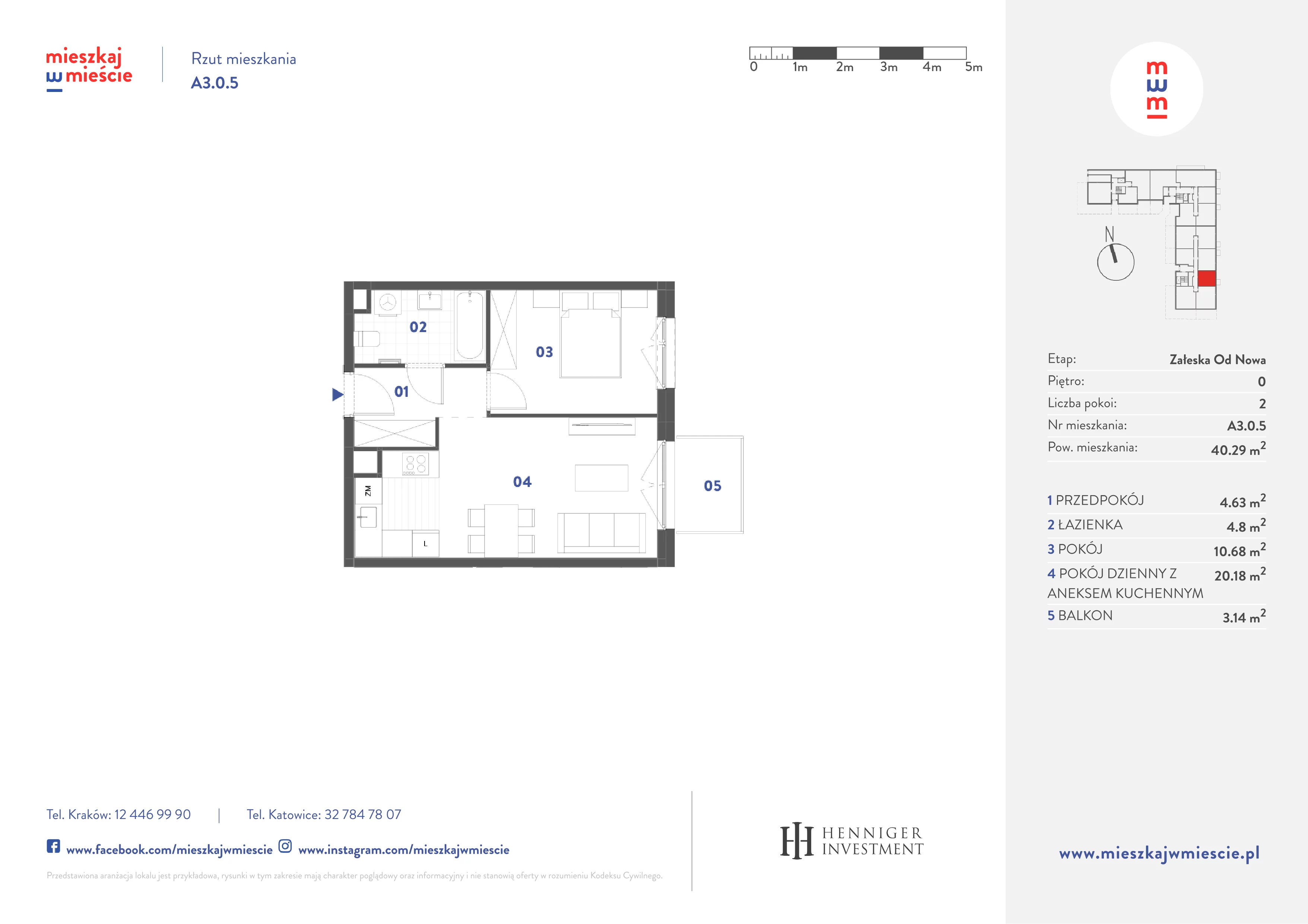 2 pokoje, mieszkanie 40,29 m², parter, oferta nr A3.0.5, Mieszkaj w mieście Załęska od Nowa, Katowice, Załęska Hałda-Brynów, Załęska Hałda, ul. Załęska Hałda