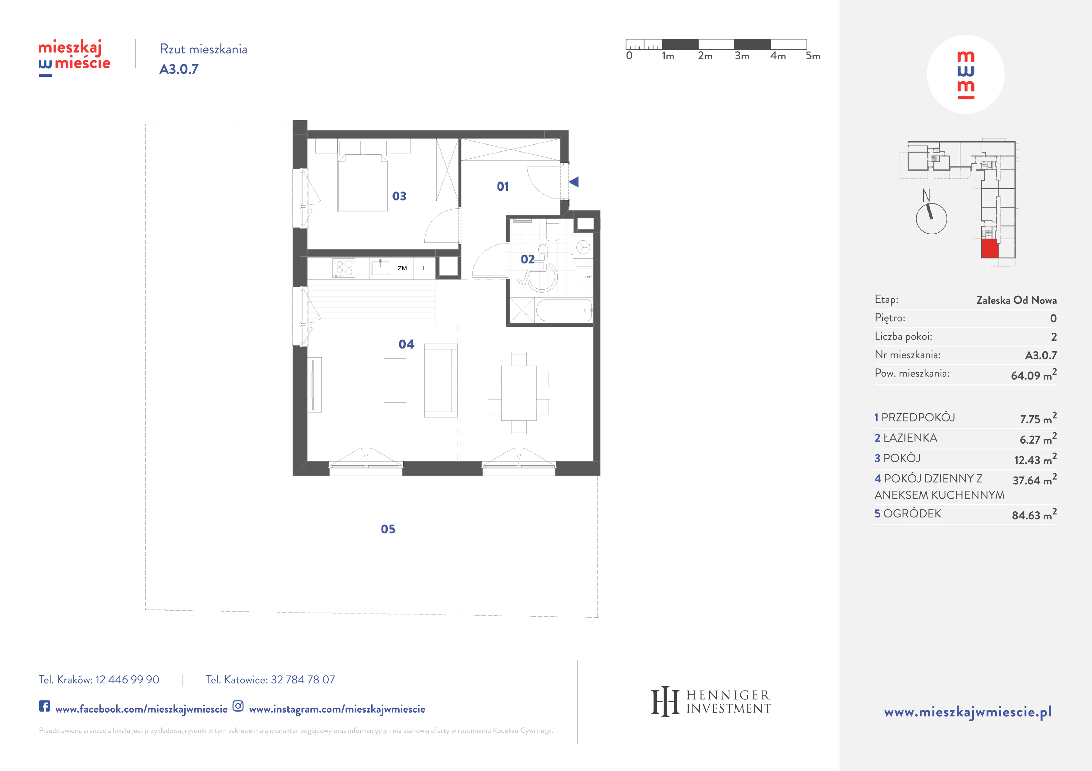 2 pokoje, mieszkanie 64,09 m², parter, oferta nr A3.0.7, Mieszkaj w mieście Załęska od Nowa, Katowice, Załęska Hałda-Brynów, Załęska Hałda, ul. Załęska Hałda