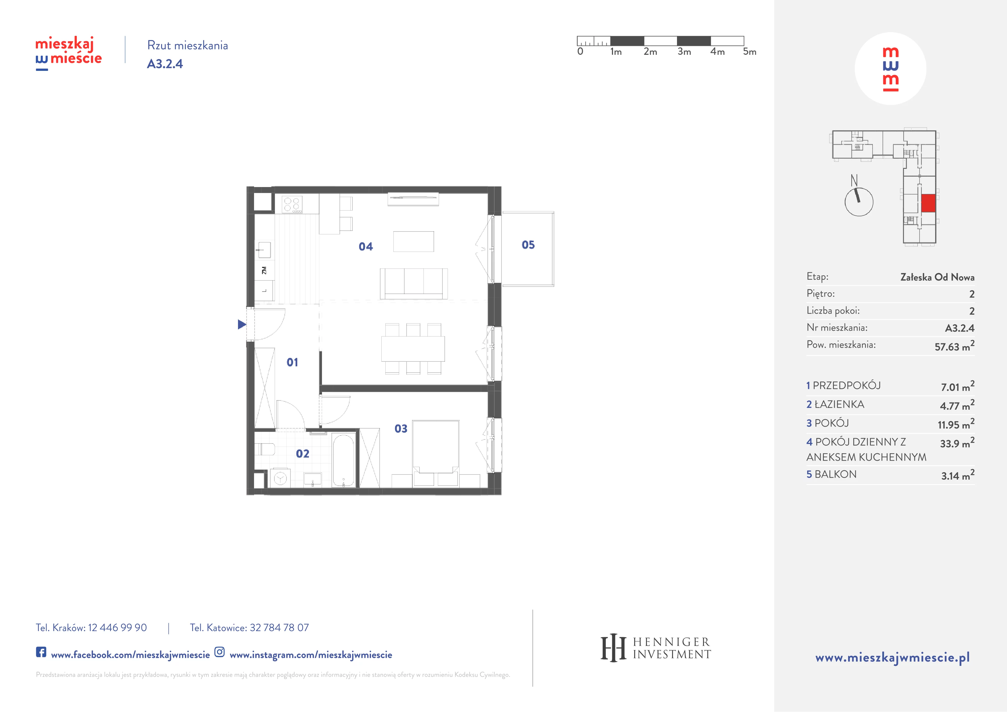 2 pokoje, mieszkanie 57,63 m², piętro 2, oferta nr A3.2.4, Mieszkaj w mieście Załęska od Nowa, Katowice, Załęska Hałda-Brynów, Załęska Hałda, ul. Załęska Hałda