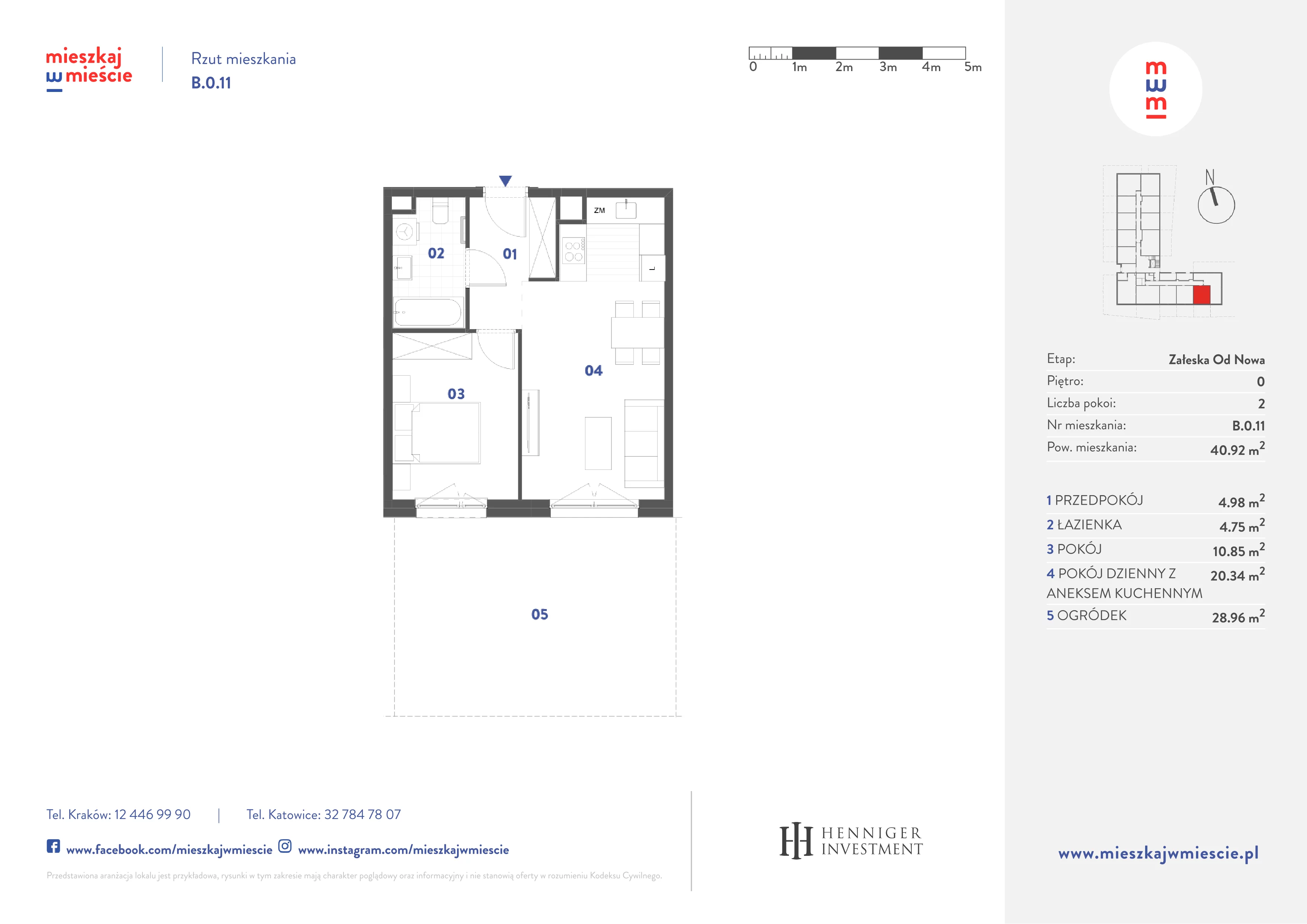 2 pokoje, mieszkanie 40,92 m², parter, oferta nr B.0.11, Mieszkaj w mieście Załęska od Nowa, Katowice, Załęska Hałda-Brynów, Załęska Hałda, ul. Załęska Hałda