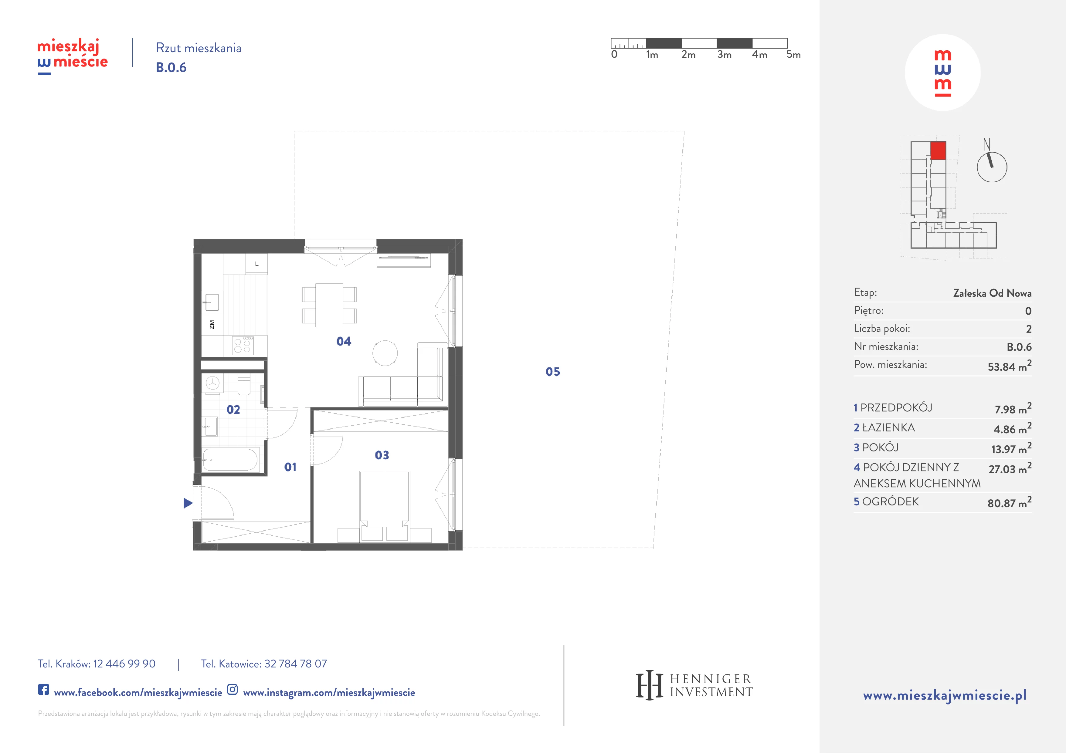 2 pokoje, mieszkanie 53,84 m², parter, oferta nr B.0.6, Mieszkaj w mieście Załęska od Nowa, Katowice, Załęska Hałda-Brynów, Załęska Hałda, ul. Załęska Hałda