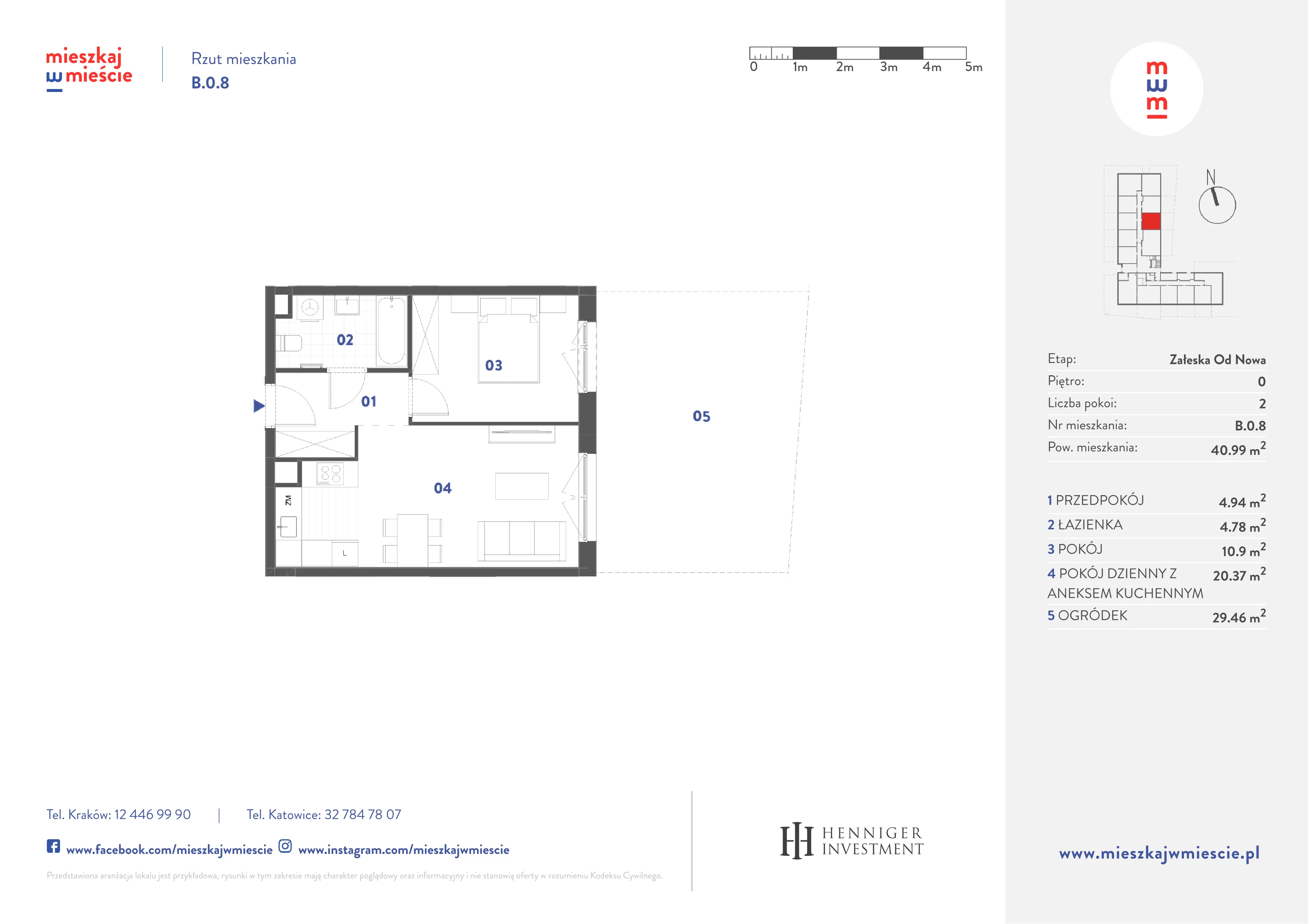 2 pokoje, mieszkanie 40,99 m², parter, oferta nr B.0.8, Mieszkaj w mieście Załęska od Nowa, Katowice, Załęska Hałda-Brynów, Załęska Hałda, ul. Załęska Hałda