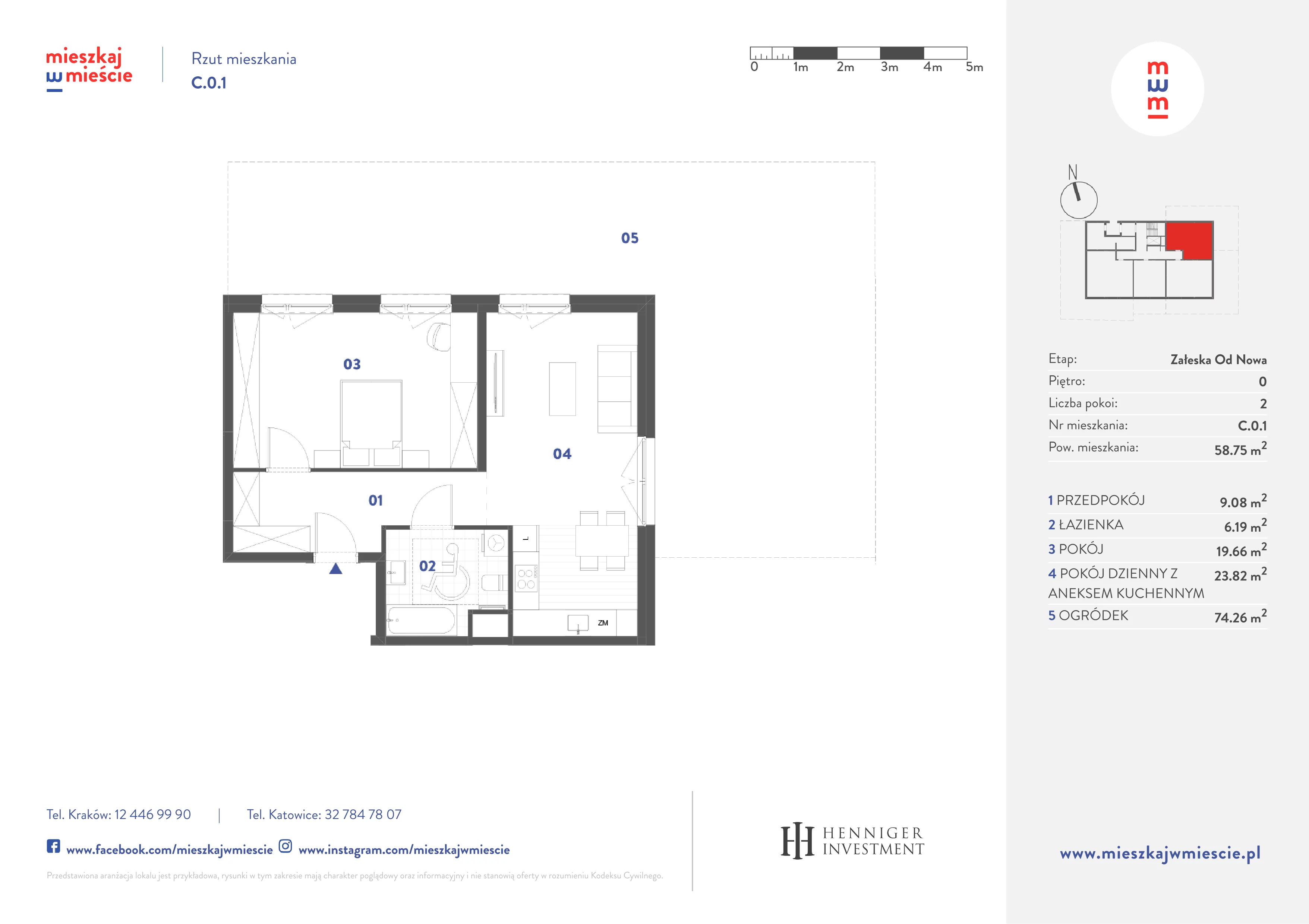 2 pokoje, mieszkanie 58,75 m², parter, oferta nr C.0.1, Mieszkaj w mieście Załęska od Nowa, Katowice, Załęska Hałda-Brynów, Załęska Hałda, ul. Załęska Hałda