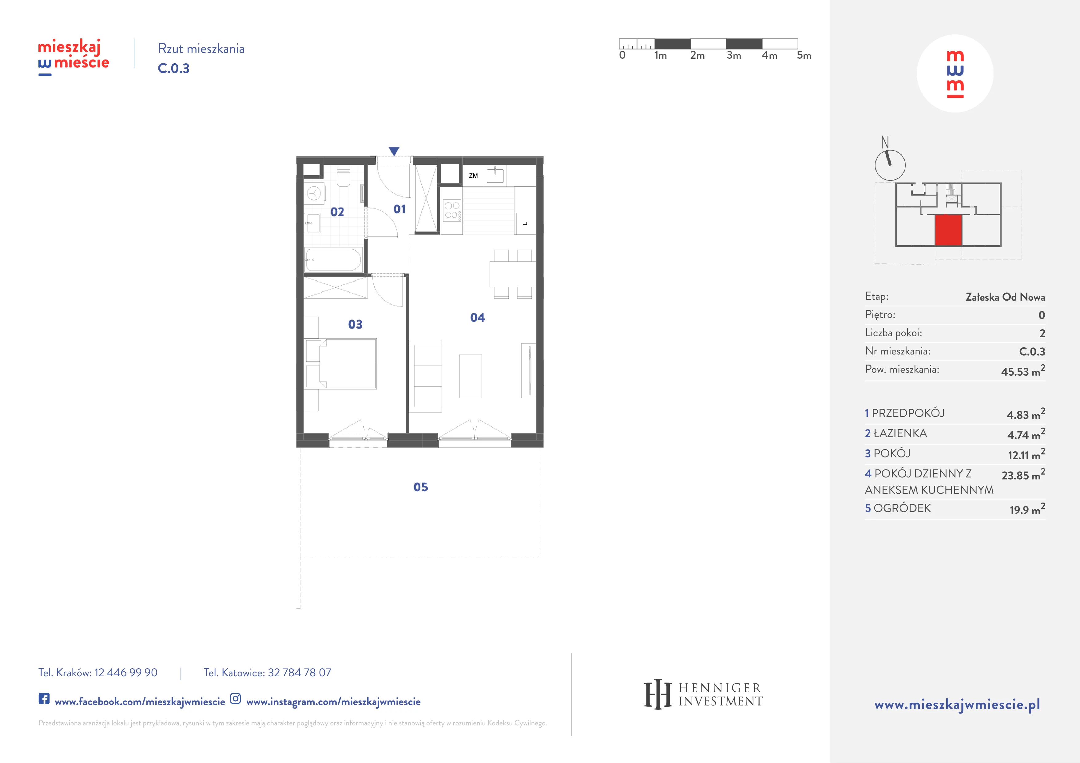 2 pokoje, mieszkanie 45,53 m², parter, oferta nr C.0.3, Mieszkaj w mieście Załęska od Nowa, Katowice, Załęska Hałda-Brynów, Załęska Hałda, ul. Załęska Hałda