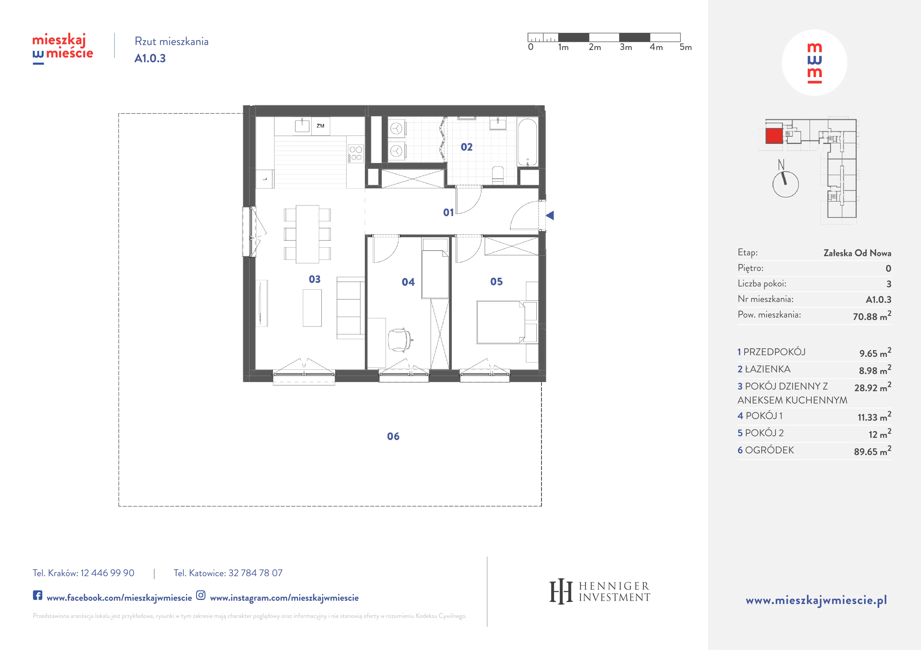 3 pokoje, mieszkanie 70,88 m², parter, oferta nr A1.0.3, Mieszkaj w mieście Załęska od Nowa, Katowice, Załęska Hałda-Brynów, Załęska Hałda, ul. Załęska Hałda