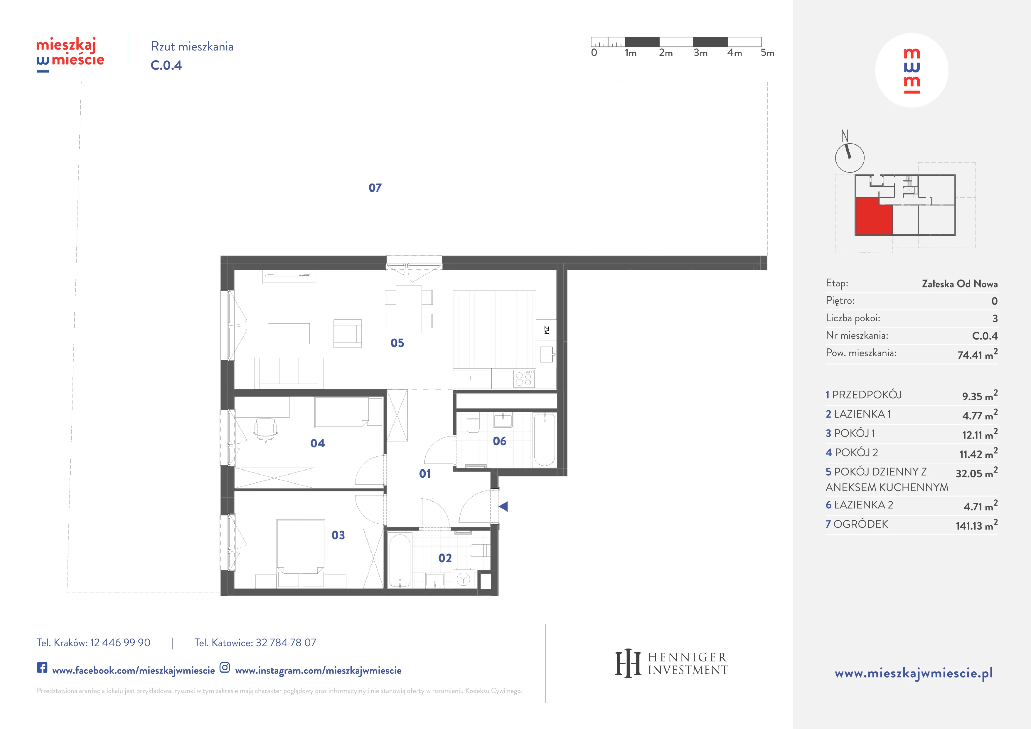3 pokoje, mieszkanie 74,41 m², parter, oferta nr C.0.4, Mieszkaj w mieście Załęska od Nowa, Katowice, Załęska Hałda-Brynów, Załęska Hałda, ul. Załęska Hałda