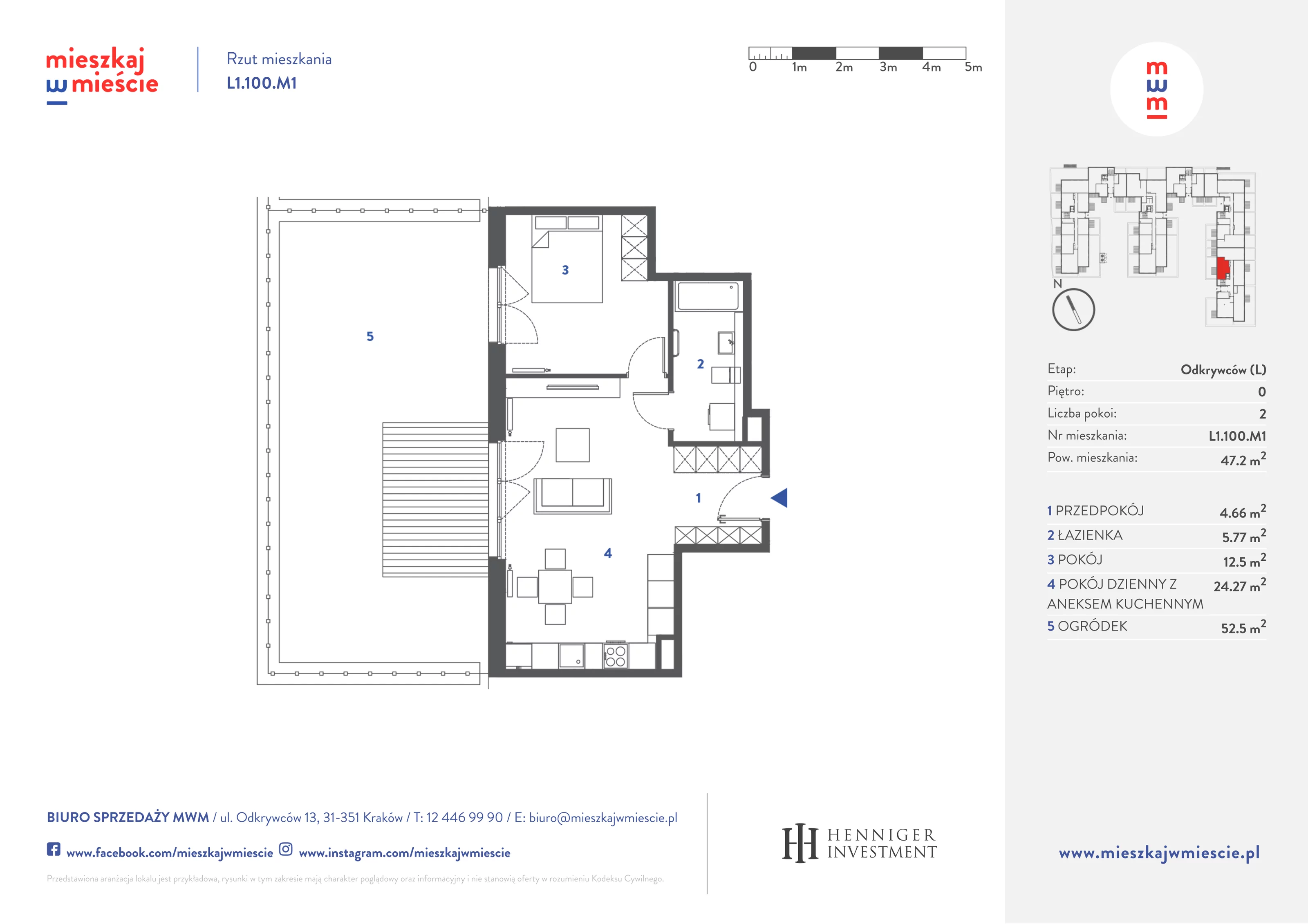 Mieszkanie 47,38 m², parter, oferta nr L1.100.M01, Mieszkaj w Mieście - Odkrywców L, Kraków, Bronowice, ul. Wizjonerów