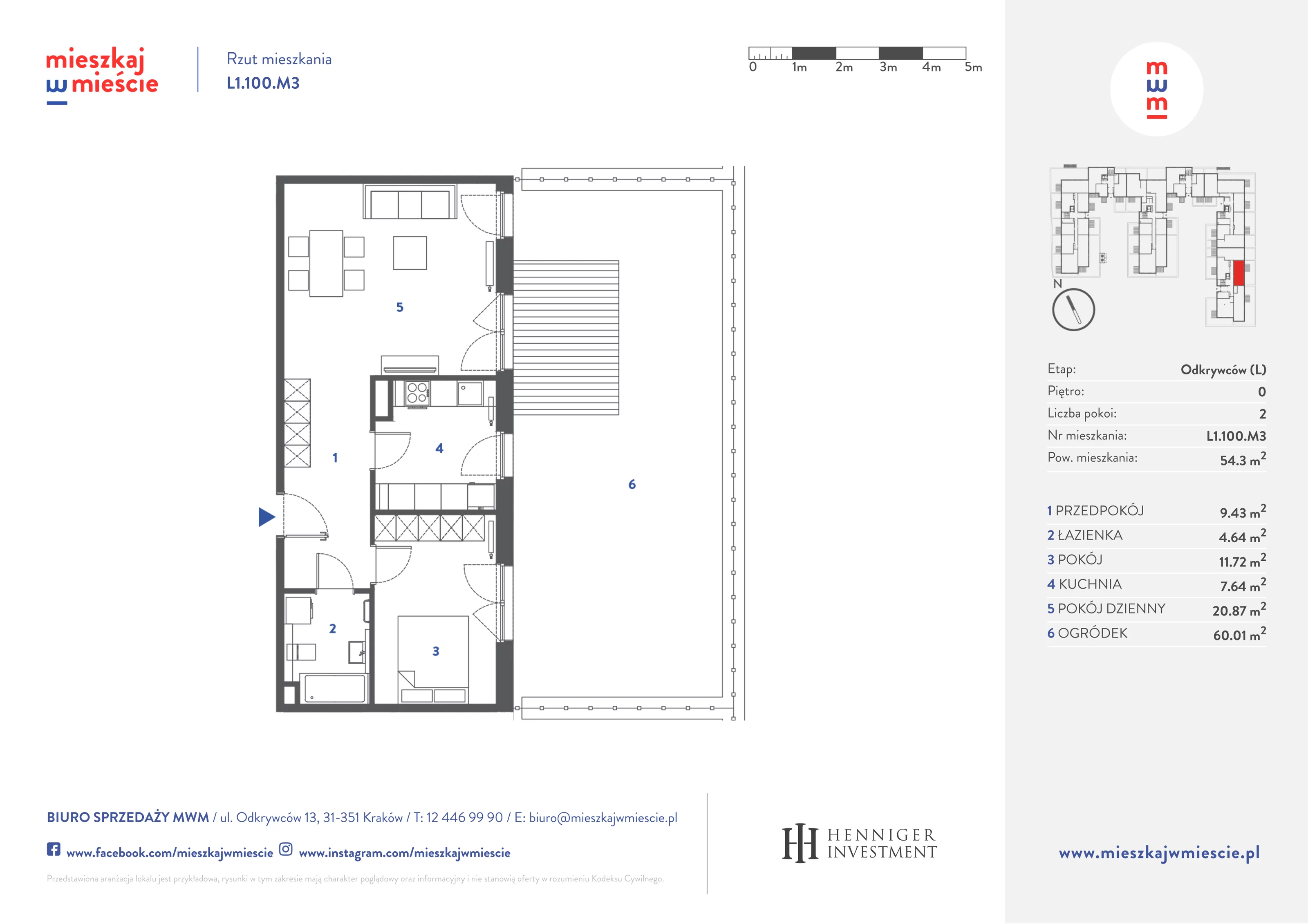 Mieszkanie 54,53 m², parter, oferta nr L1.100.M03, Mieszkaj w Mieście - Odkrywców L, Kraków, Bronowice, ul. Wizjonerów