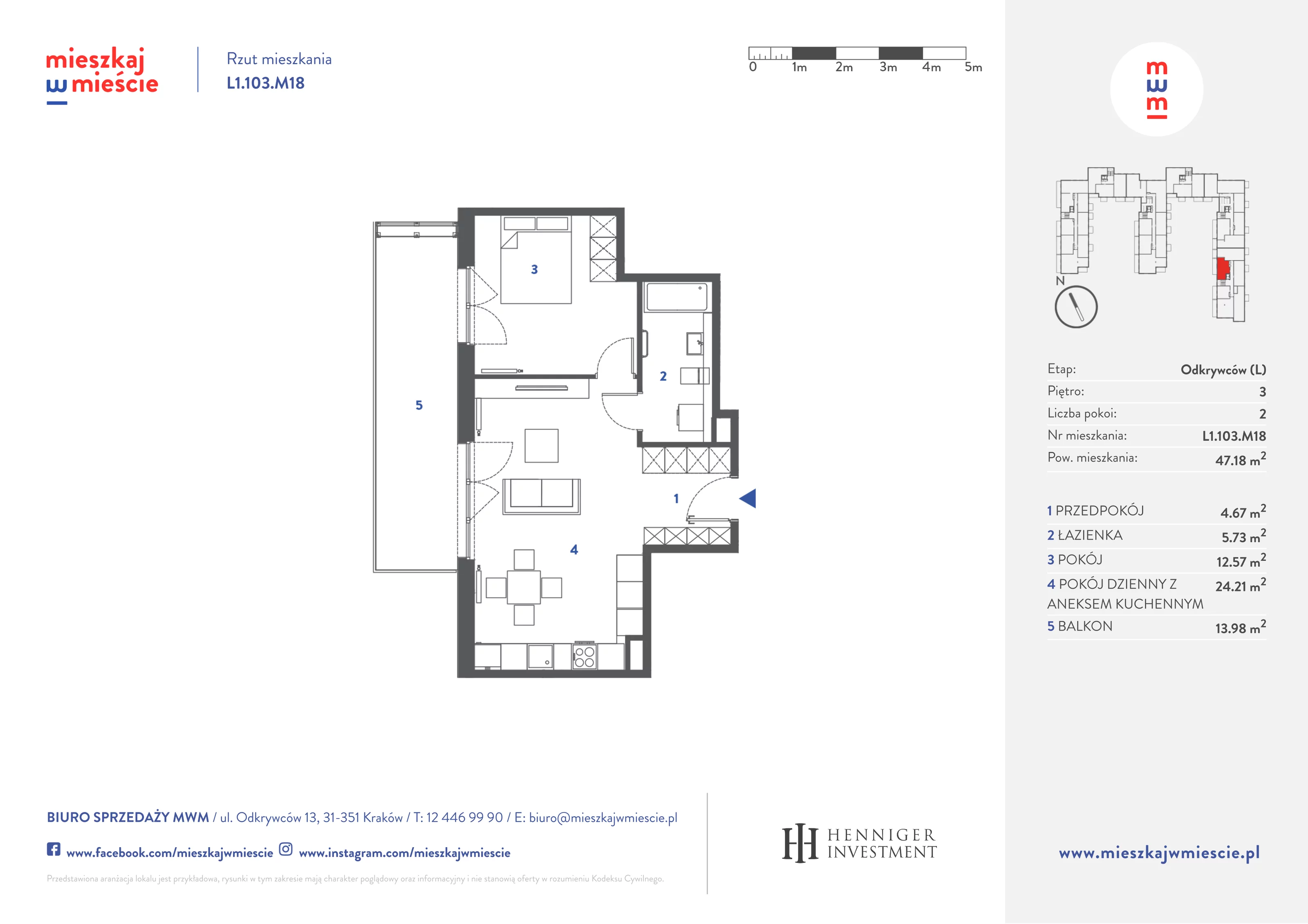 Mieszkanie 47,36 m², piętro 3, oferta nr L1.103.M18, Mieszkaj w Mieście - Odkrywców L, Kraków, Bronowice, ul. Wizjonerów