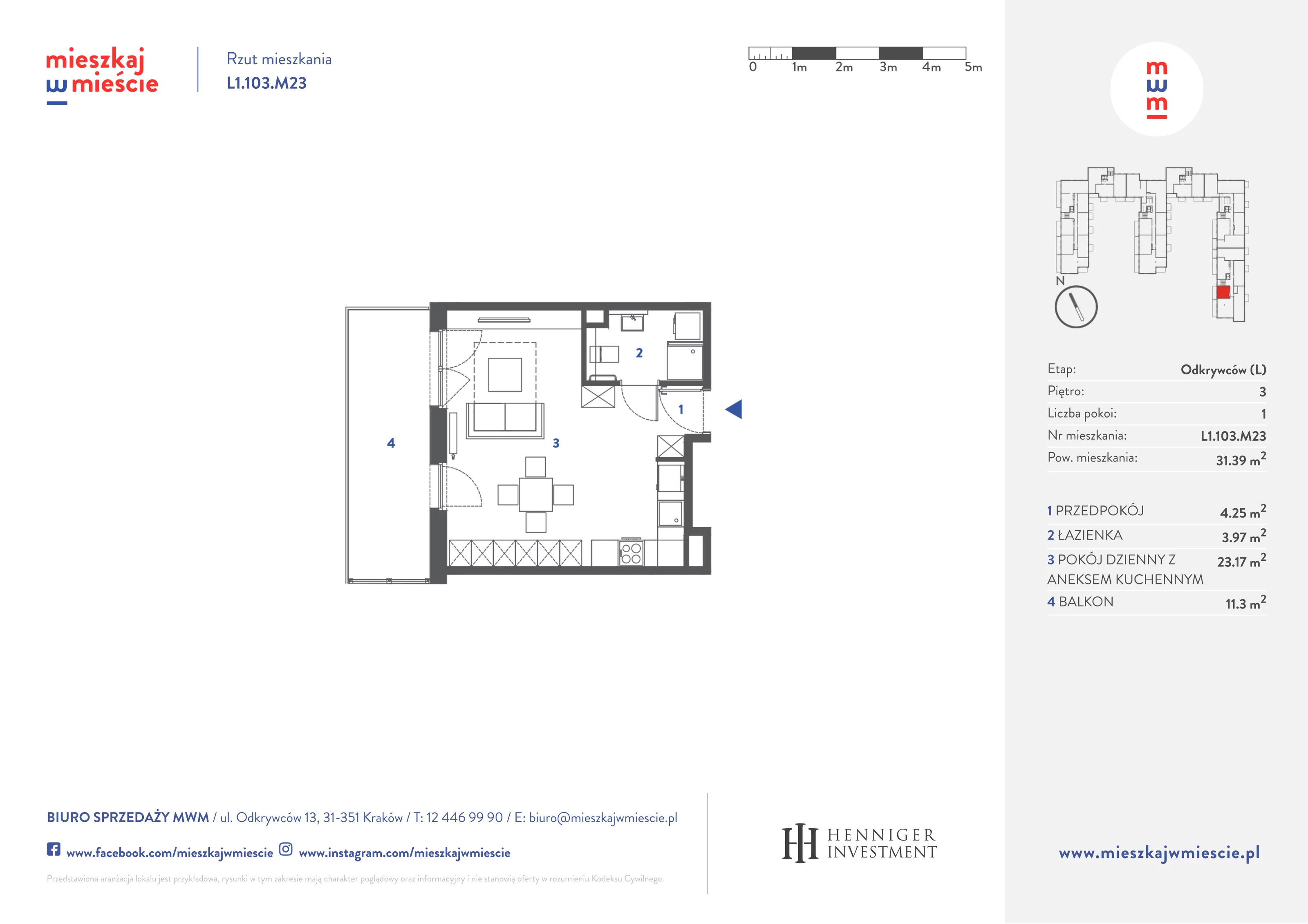 Mieszkanie 31,51 m², piętro 3, oferta nr L1.103.M23, Mieszkaj w Mieście - Odkrywców L, Kraków, Bronowice, ul. Wizjonerów