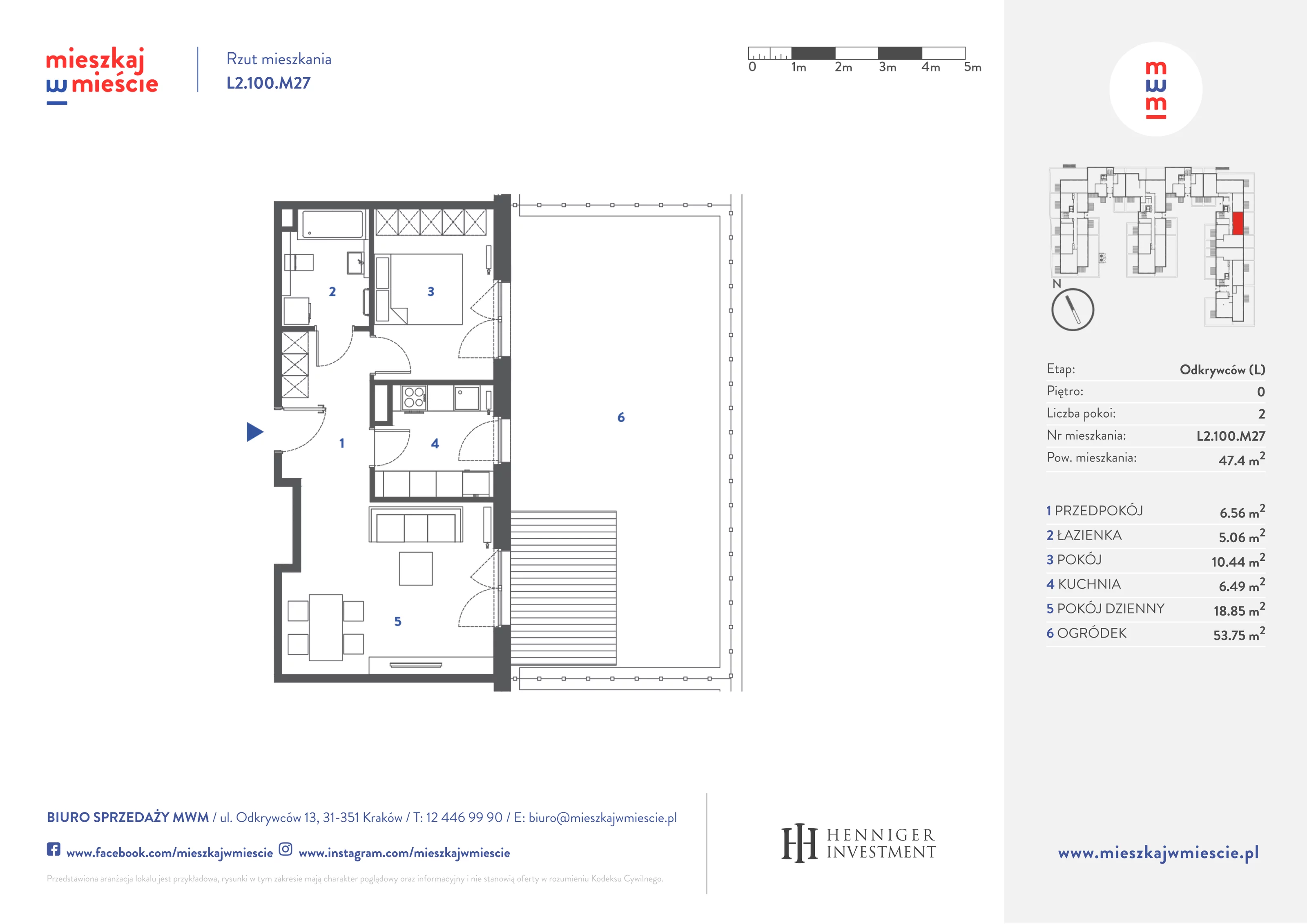 Mieszkanie 47,60 m², parter, oferta nr L2.100.M27, Mieszkaj w Mieście - Odkrywców L, Kraków, Bronowice, ul. Wizjonerów