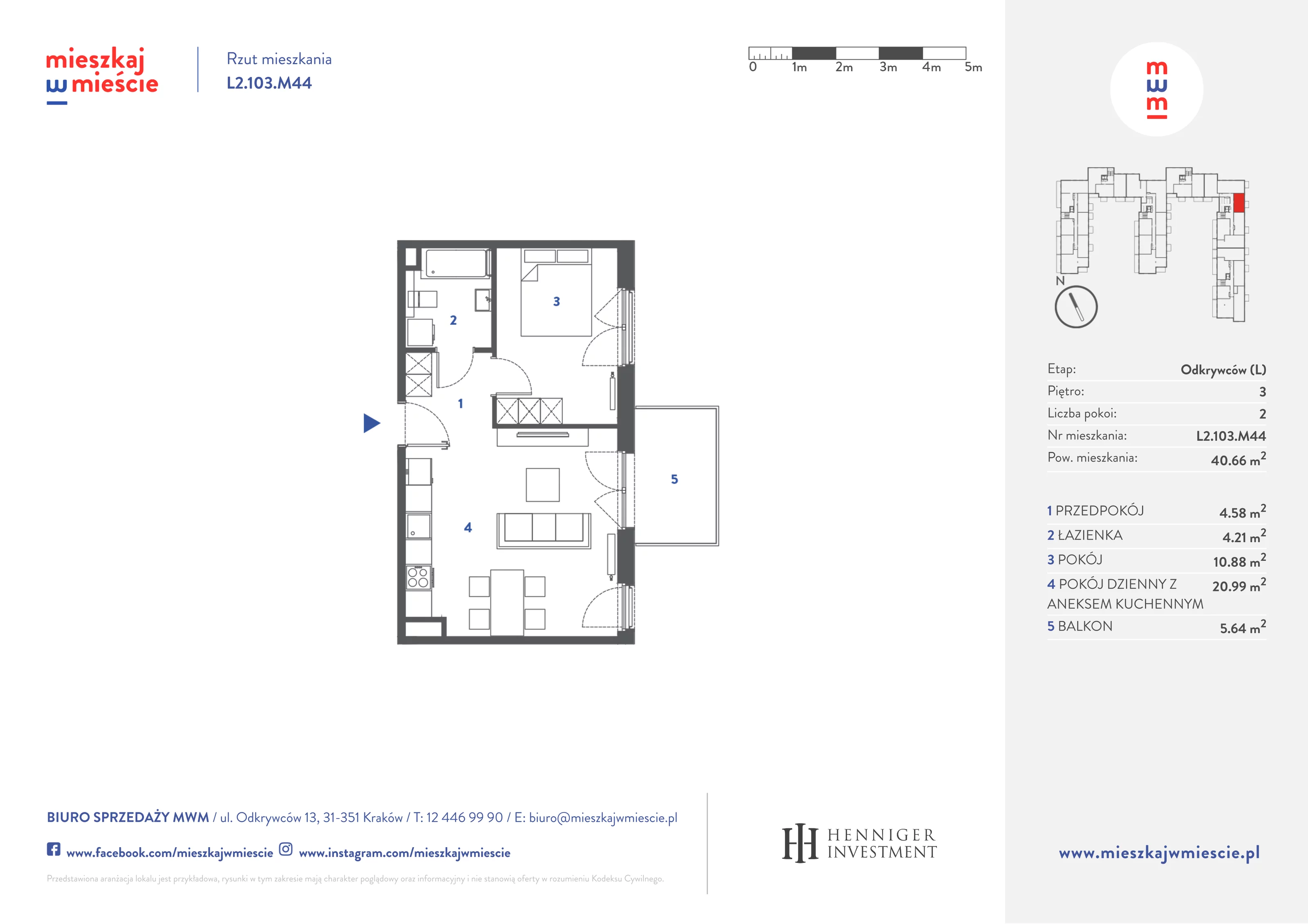 Mieszkanie 40,83 m², piętro 3, oferta nr L2.103.M44, Mieszkaj w Mieście - Odkrywców L, Kraków, Bronowice, ul. Wizjonerów