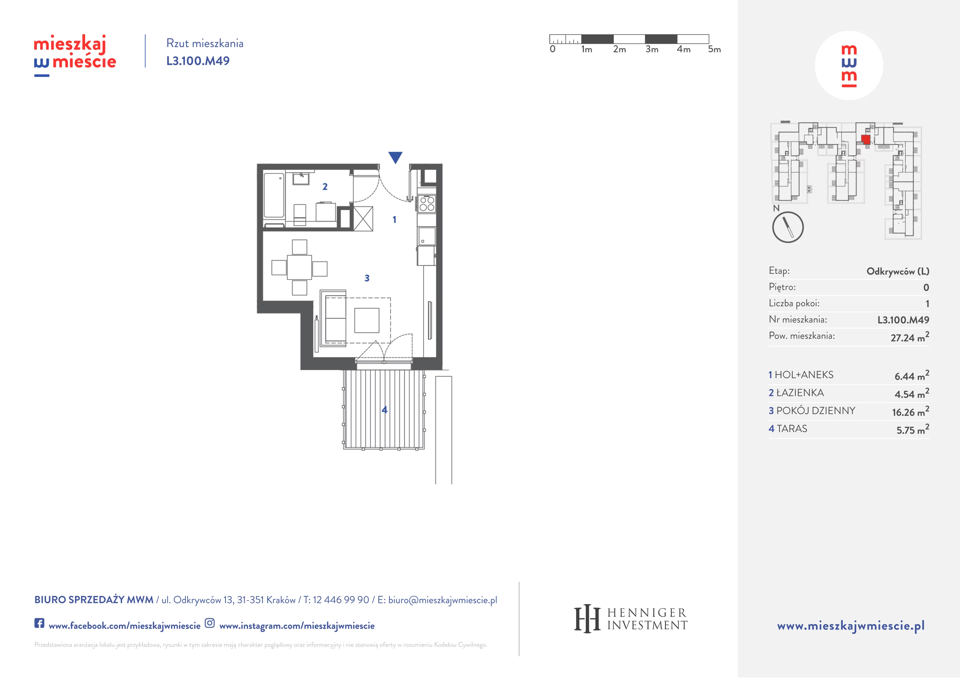 Mieszkanie 27,35 m², parter, oferta nr L3.100.M49, Mieszkaj w Mieście - Odkrywców L, Kraków, Bronowice, ul. Wizjonerów