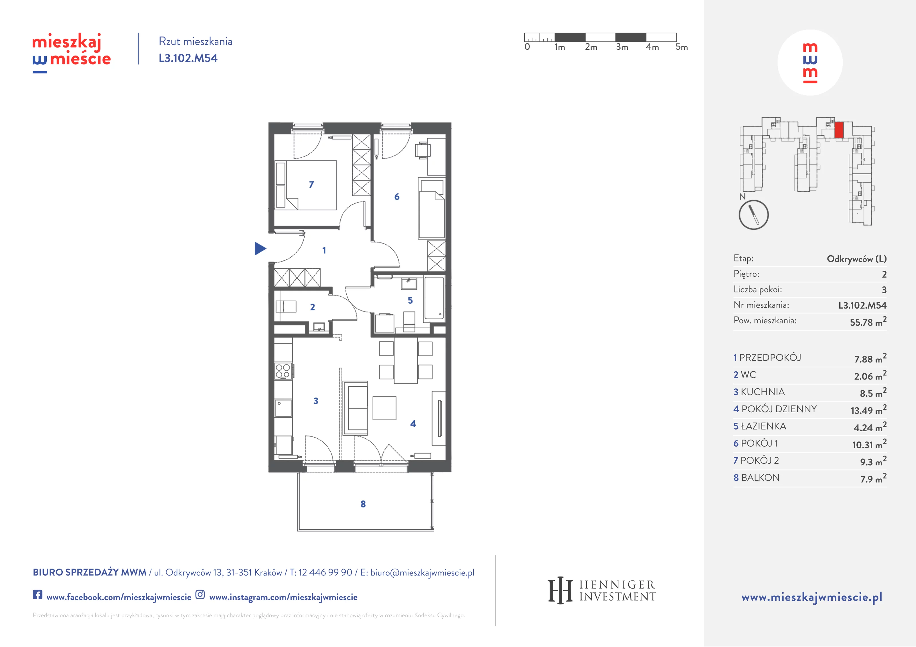 Mieszkanie 56,09 m², piętro 2, oferta nr L3.102.M54, Mieszkaj w Mieście - Odkrywców L, Kraków, Bronowice, ul. Wizjonerów