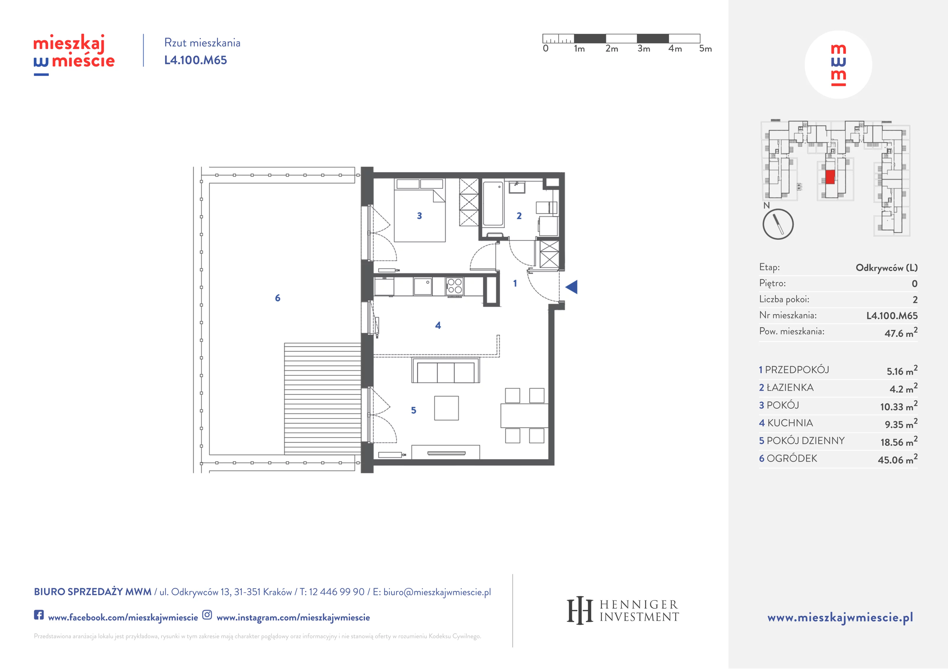 Mieszkanie 47,79 m², parter, oferta nr L4.100.M65, Mieszkaj w Mieście - Odkrywców L, Kraków, Bronowice, ul. Wizjonerów