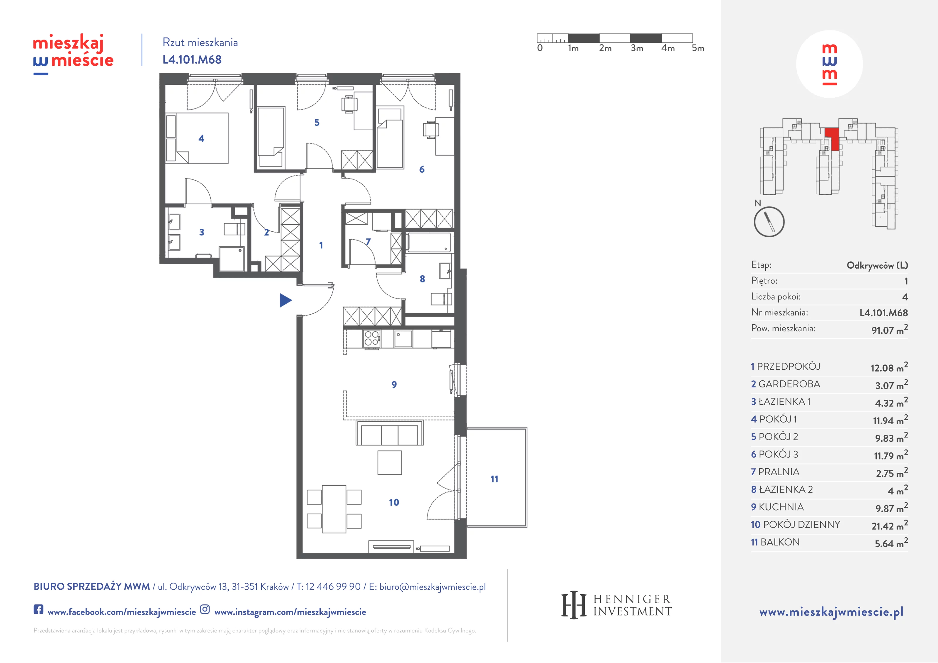 Mieszkanie 91,34 m², piętro 1, oferta nr L4.101.M68, Mieszkaj w Mieście - Odkrywców L, Kraków, Bronowice, ul. Wizjonerów