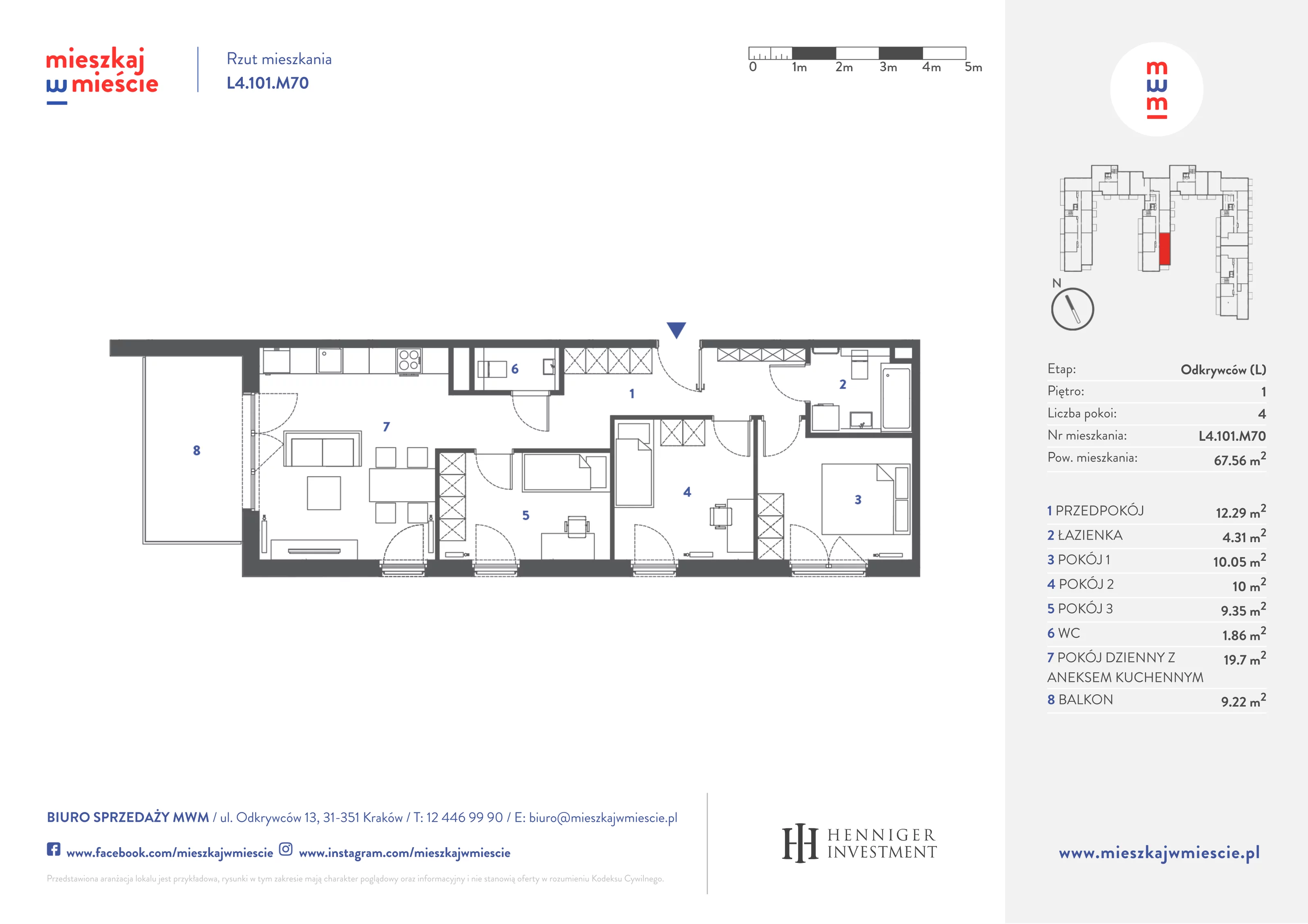 Mieszkanie 67,83 m², piętro 1, oferta nr L4.101.M70, Mieszkaj w Mieście - Odkrywców L, Kraków, Bronowice, ul. Wizjonerów