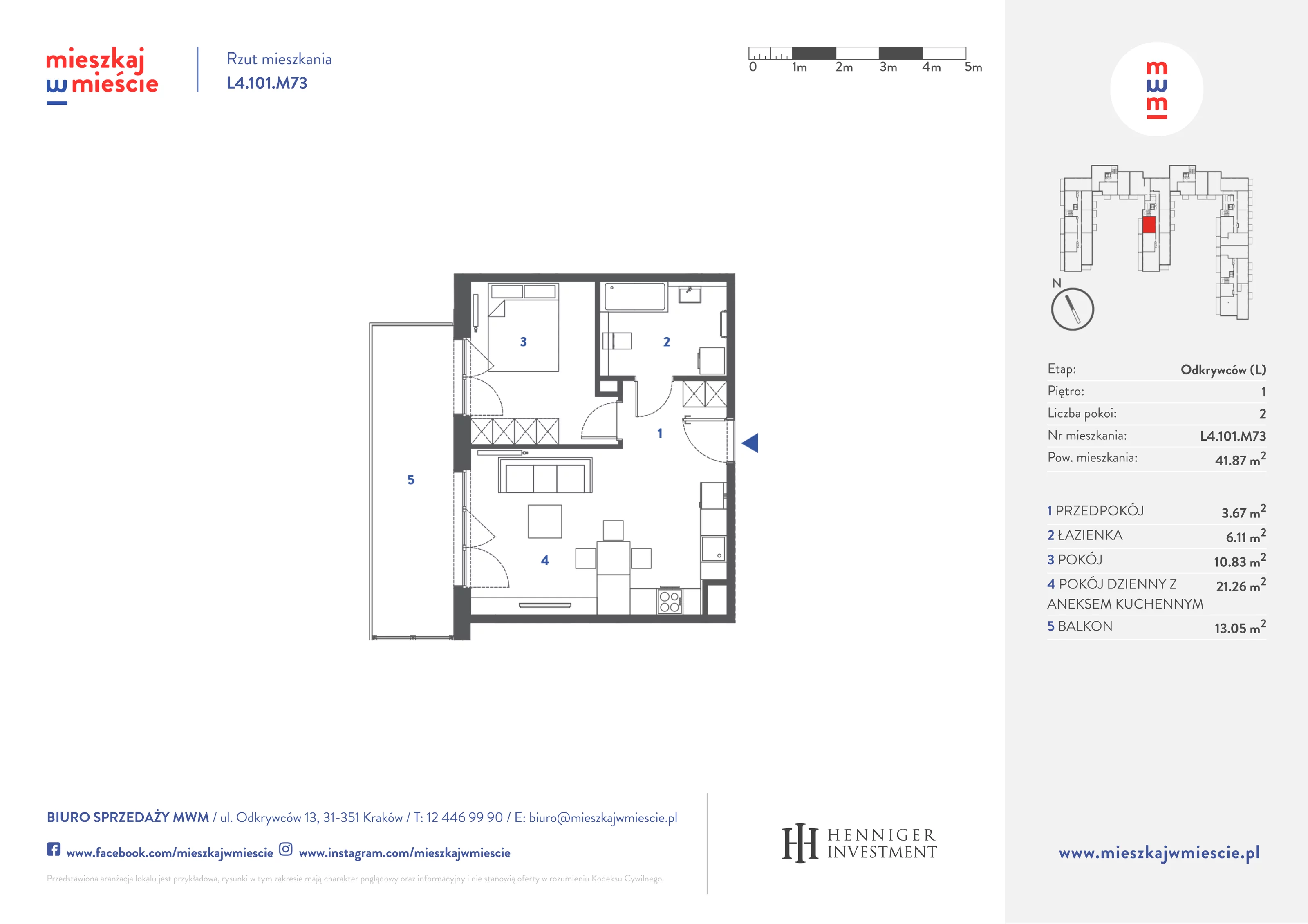 Mieszkanie 42,04 m², piętro 1, oferta nr L4.101.M73, Mieszkaj w Mieście - Odkrywców L, Kraków, Bronowice, ul. Wizjonerów