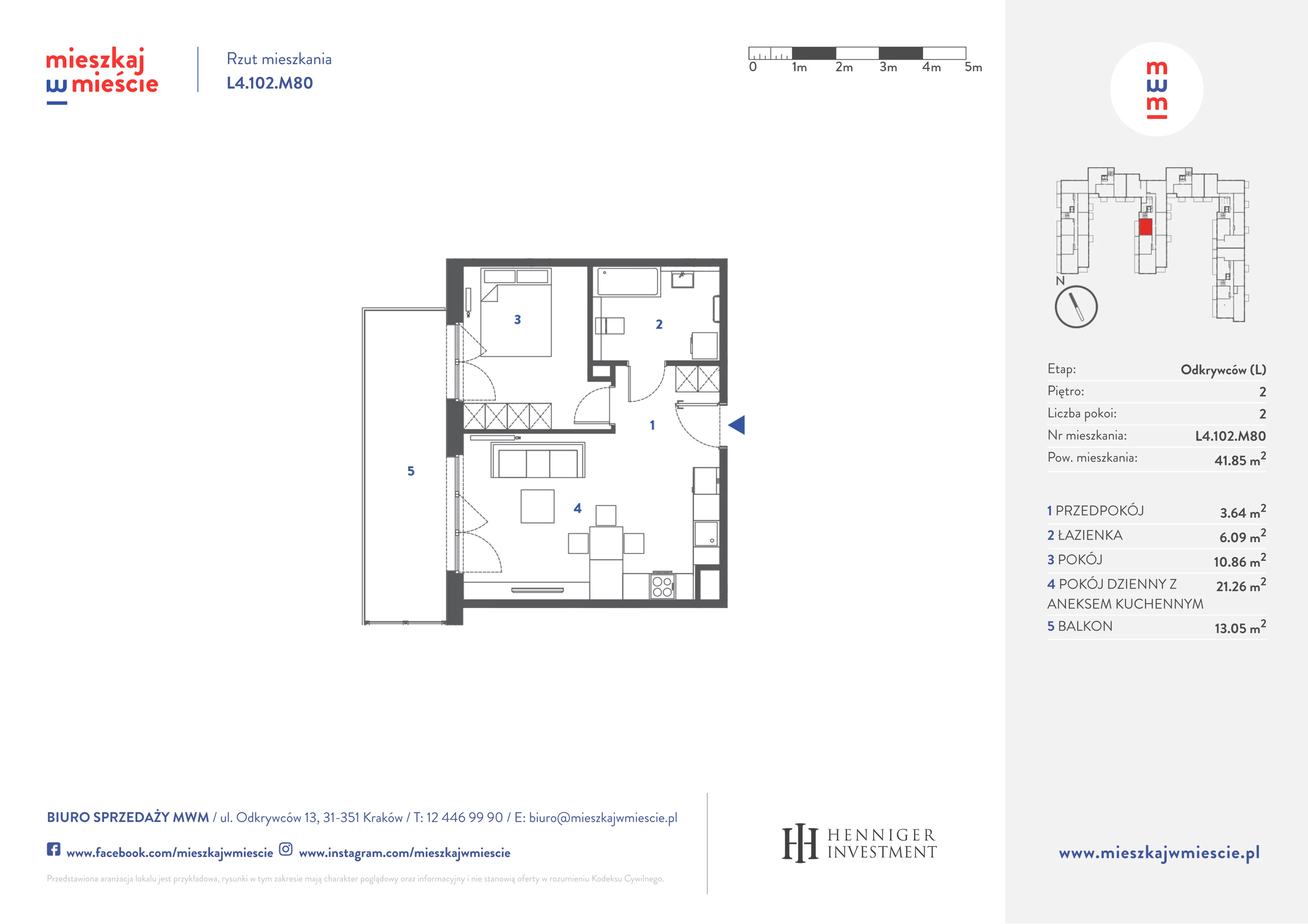 Mieszkanie 42,02 m², piętro 2, oferta nr L4.102.M80, Mieszkaj w Mieście - Odkrywców L, Kraków, Bronowice, ul. Wizjonerów