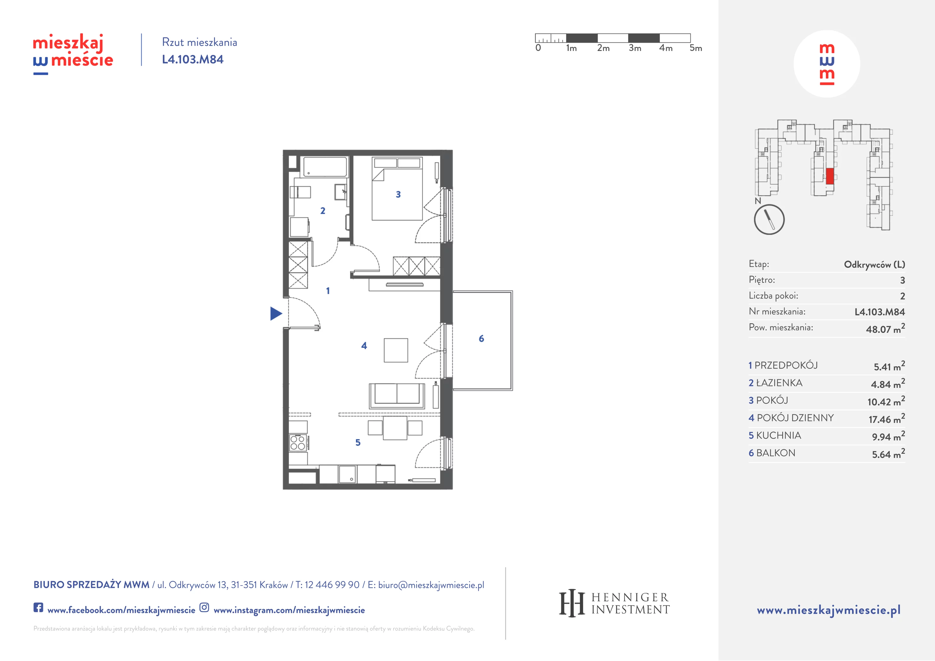 Mieszkanie 48,22 m², piętro 3, oferta nr L4.103.M84, Mieszkaj w Mieście - Odkrywców L, Kraków, Bronowice, ul. Wizjonerów