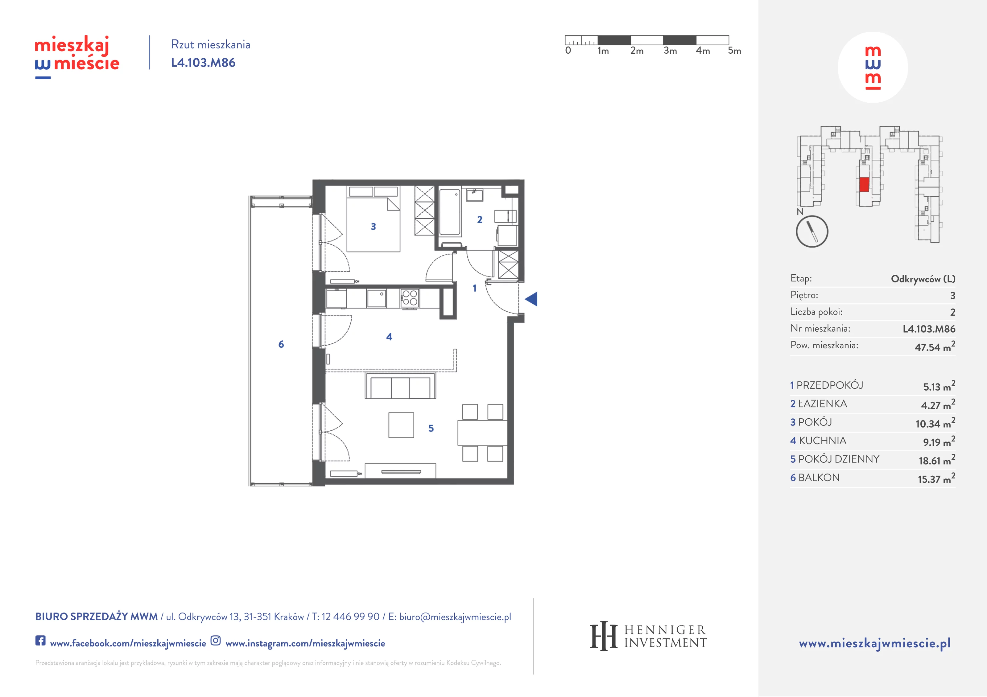 Mieszkanie 47,71 m², piętro 3, oferta nr L4.103.M86, Mieszkaj w Mieście - Odkrywców L, Kraków, Bronowice, ul. Wizjonerów