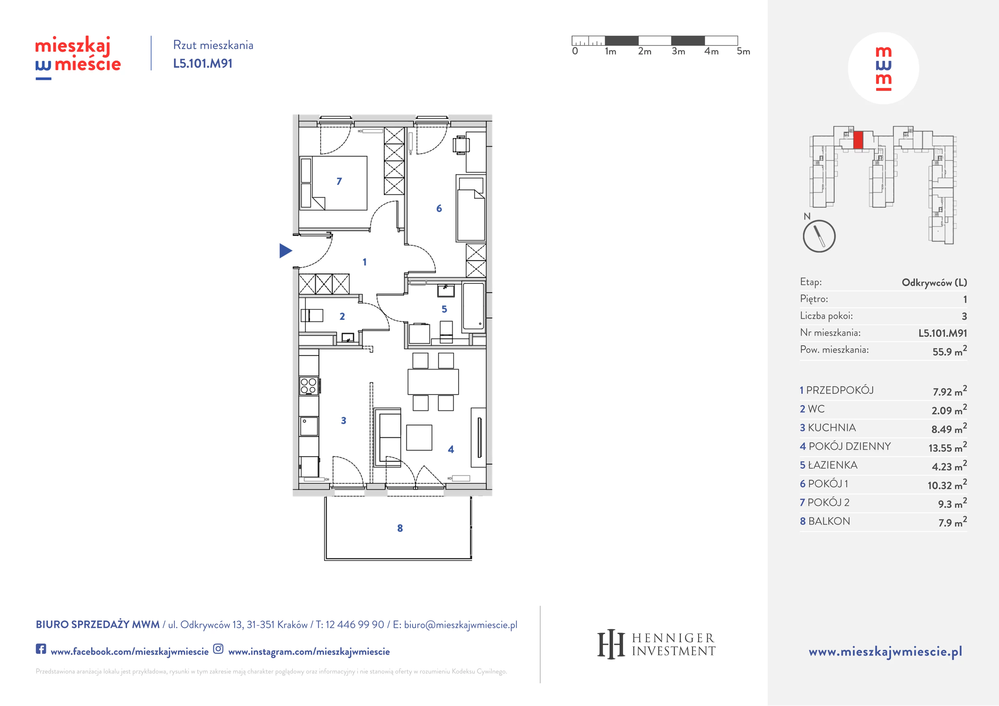 Mieszkanie 56,10 m², piętro 1, oferta nr L5.101.M91, Mieszkaj w Mieście - Odkrywców L, Kraków, Bronowice, ul. Wizjonerów