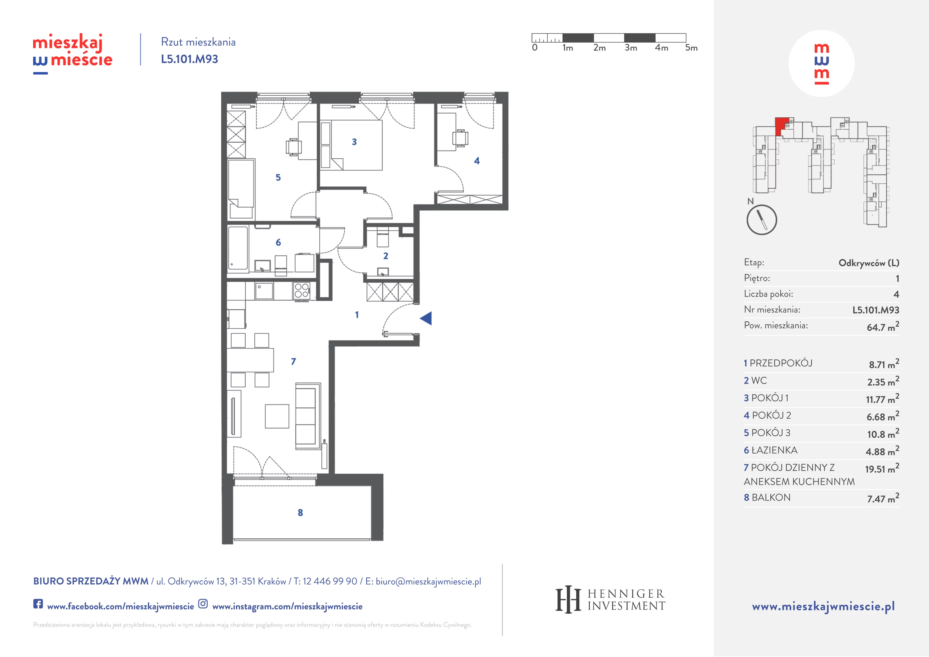 Mieszkanie 64,94 m², piętro 1, oferta nr L5.101.M93, Mieszkaj w Mieście - Odkrywców L, Kraków, Bronowice, ul. Wizjonerów