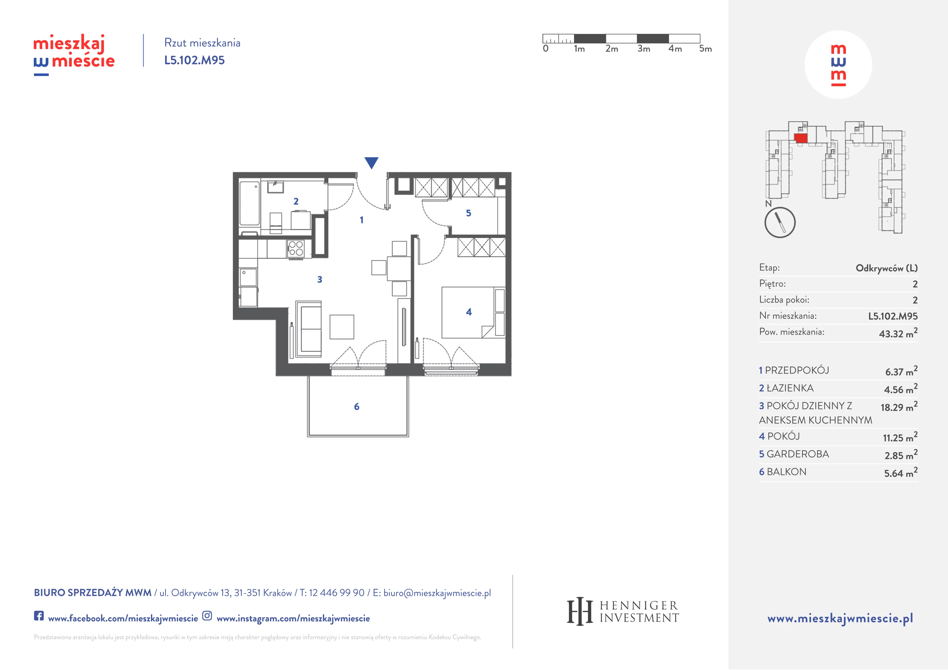 Mieszkanie 43,49 m², piętro 2, oferta nr L5.102.M95, Mieszkaj w Mieście - Odkrywców L, Kraków, Bronowice, ul. Wizjonerów