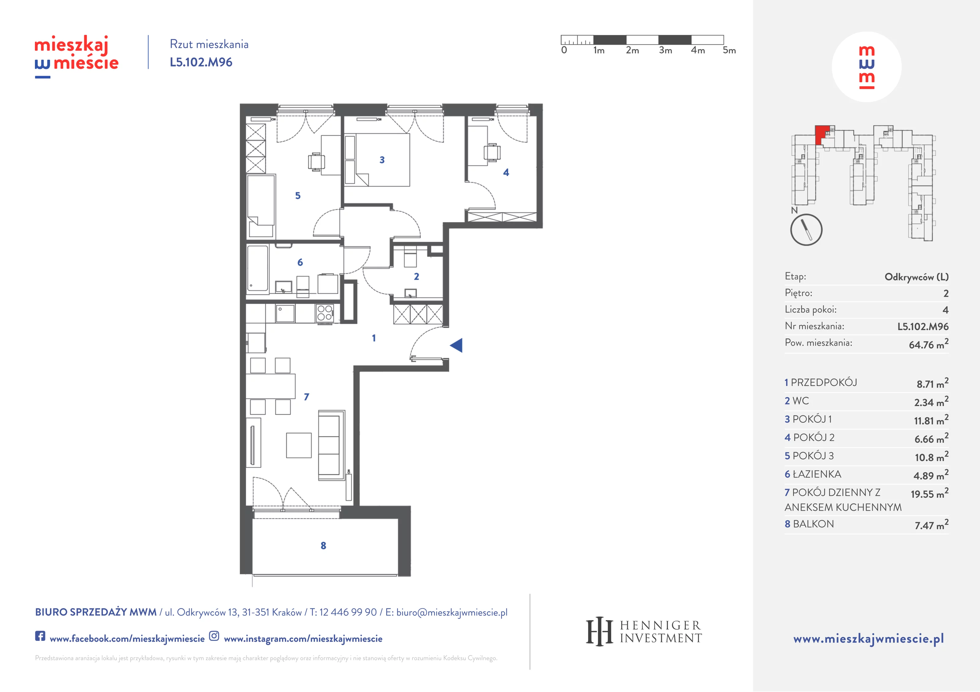 Mieszkanie 65,02 m², piętro 2, oferta nr L5.102.M96, Mieszkaj w Mieście - Odkrywców L, Kraków, Bronowice, ul. Wizjonerów