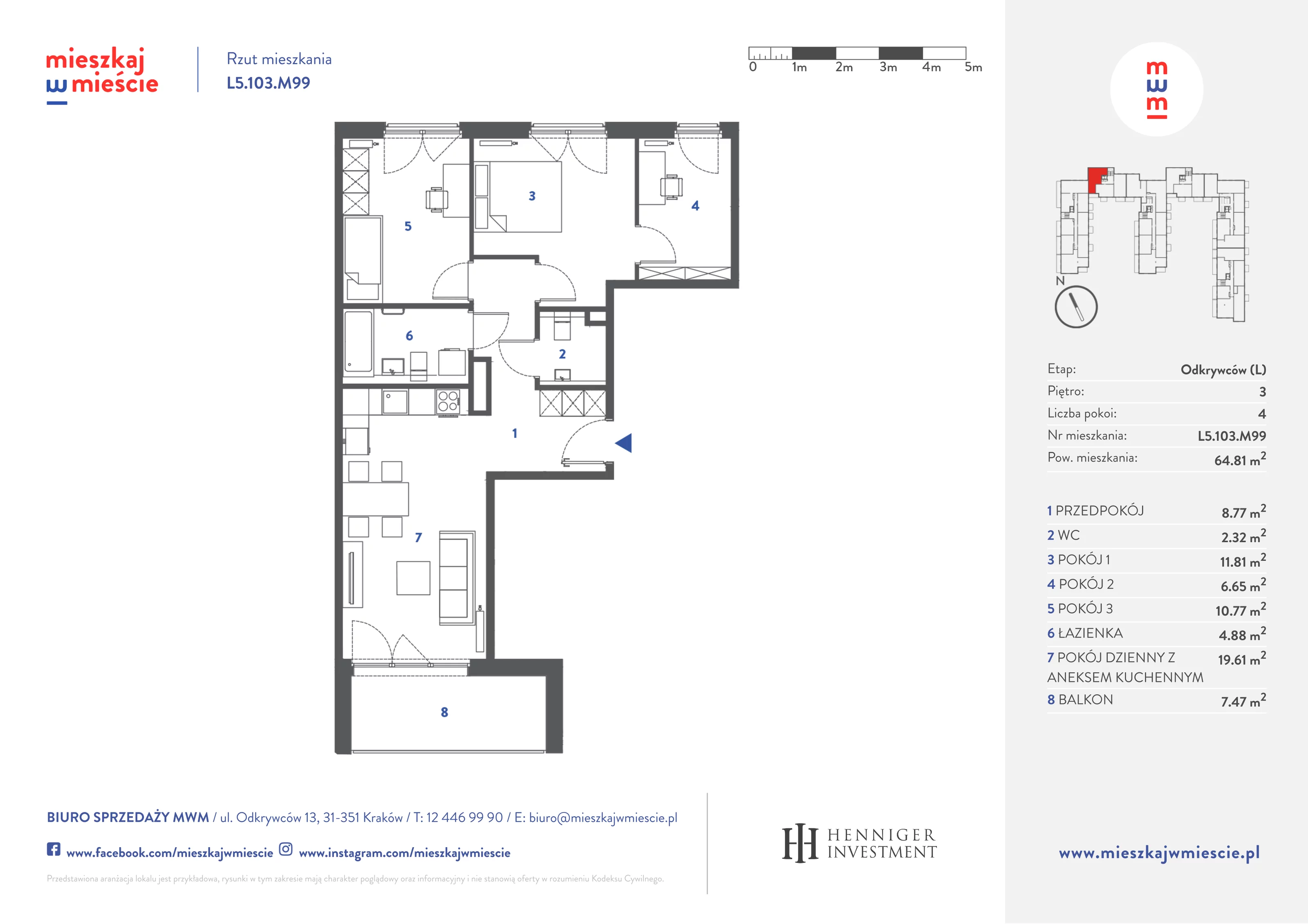 Mieszkanie 65,02 m², piętro 3, oferta nr L5.103.M99, Mieszkaj w Mieście - Odkrywców L, Kraków, Bronowice, ul. Wizjonerów-idx