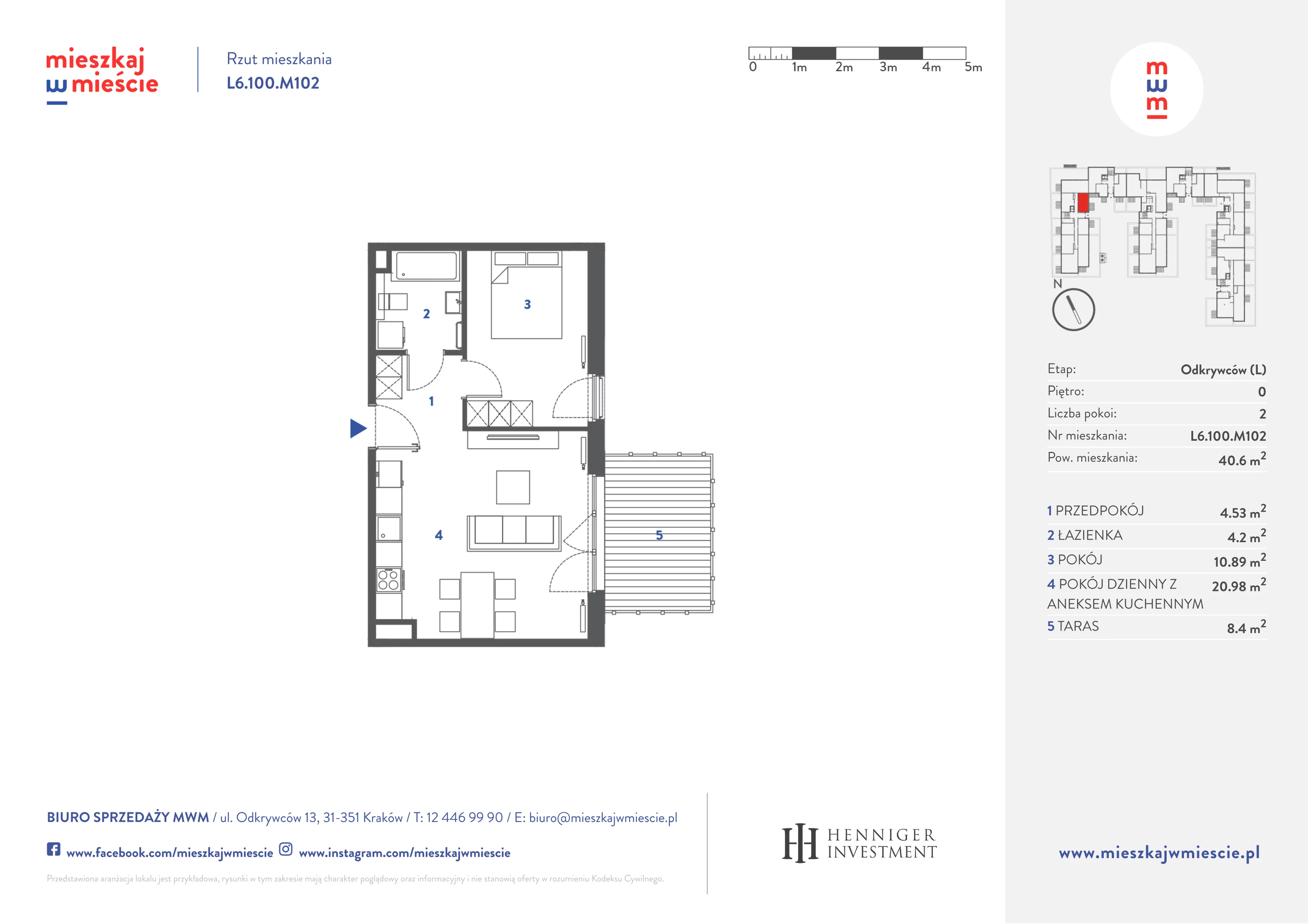 Mieszkanie 40,75 m², parter, oferta nr L6.100.M102, Mieszkaj w Mieście - Odkrywców L, Kraków, Bronowice, ul. Wizjonerów