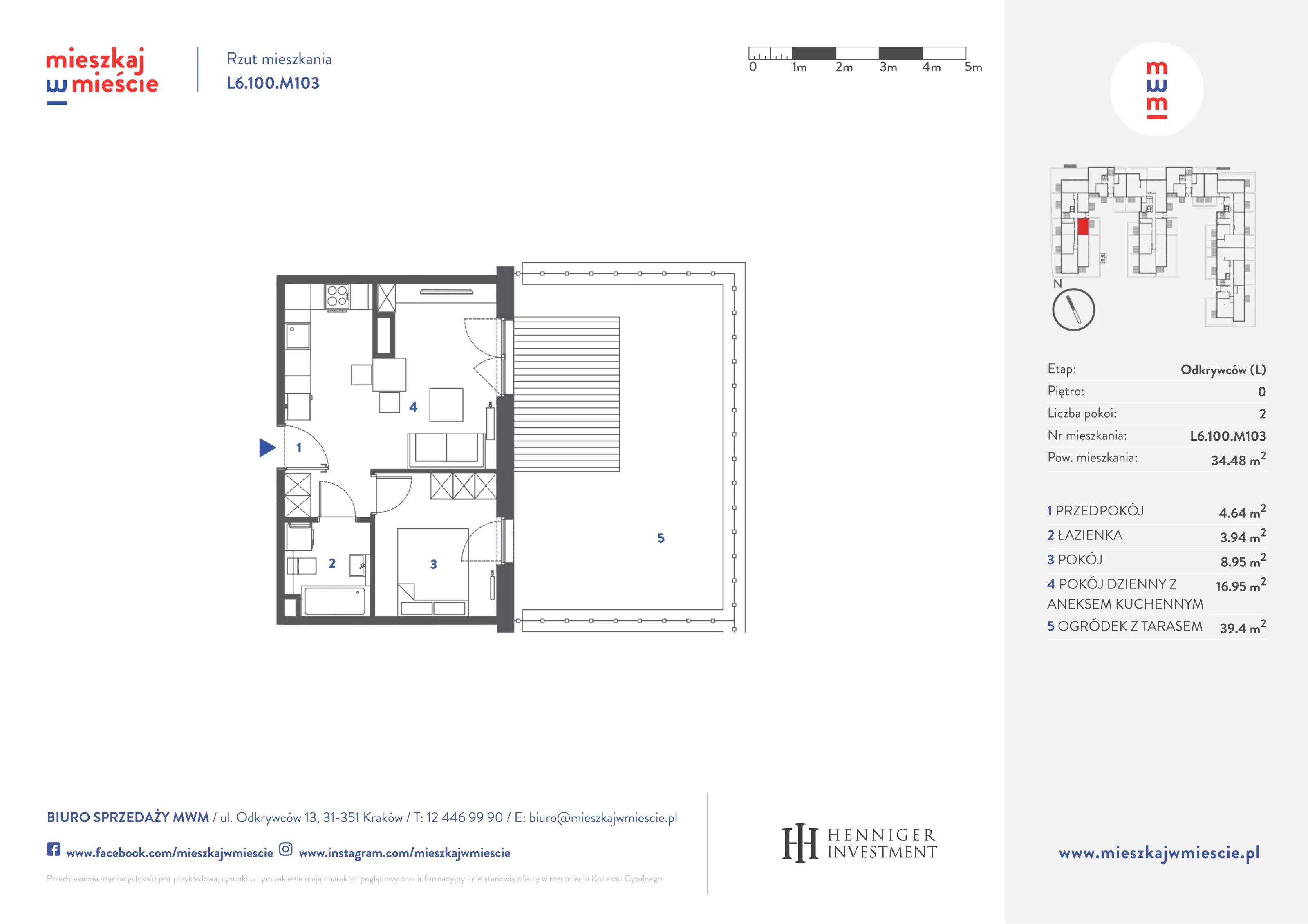 Mieszkanie 34,62 m², parter, oferta nr L6.100.M103, Mieszkaj w Mieście - Odkrywców L, Kraków, Bronowice, ul. Wizjonerów