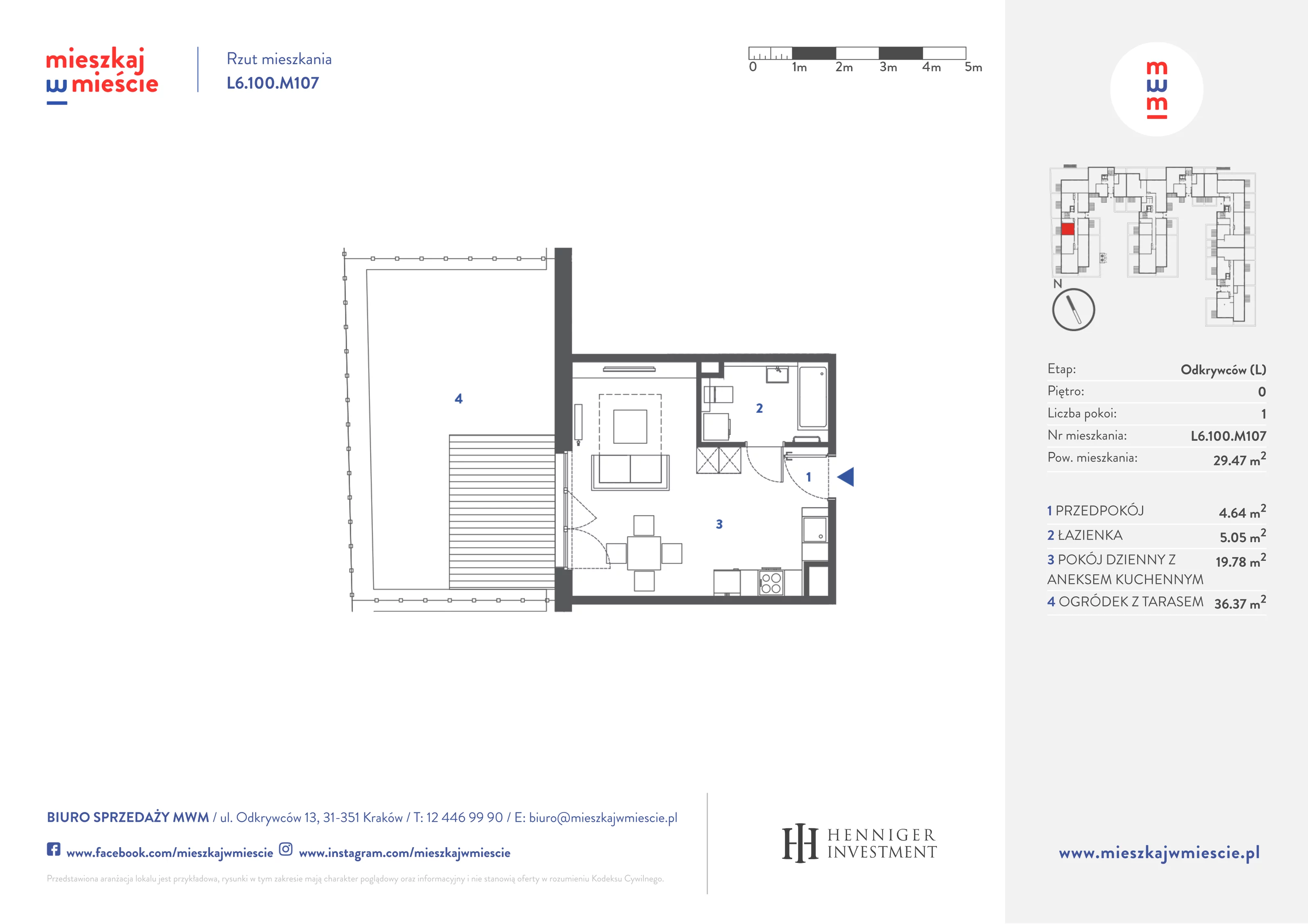 Mieszkanie 29,54 m², parter, oferta nr L6.100.M107, Mieszkaj w Mieście - Odkrywców L, Kraków, Bronowice, ul. Wizjonerów