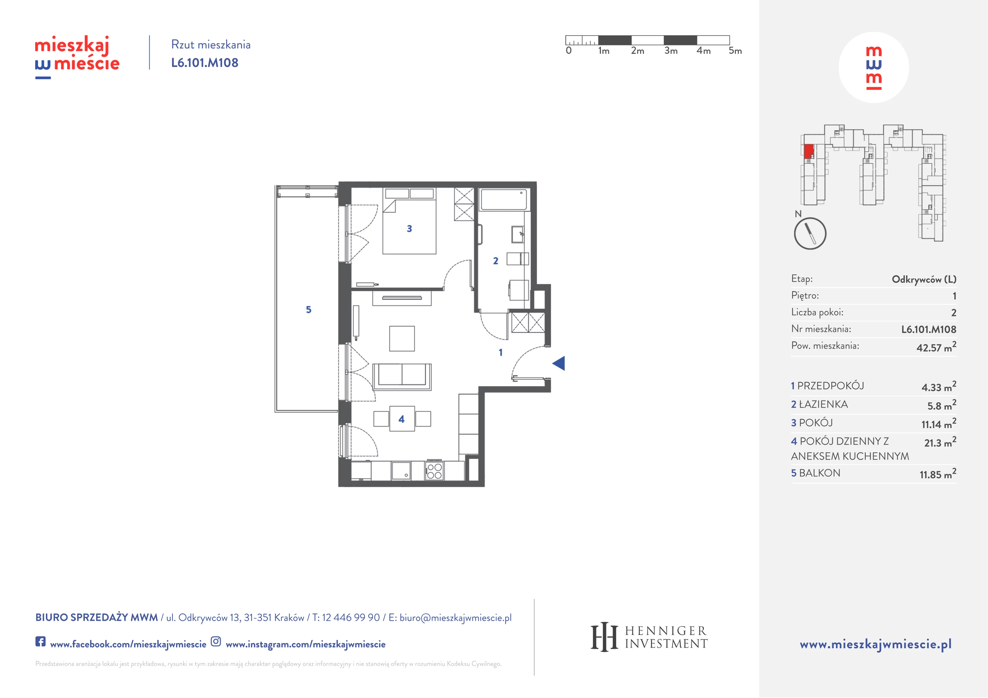 Mieszkanie 42,70 m², piętro 1, oferta nr L6.101.M108, Mieszkaj w Mieście - Odkrywców L, Kraków, Bronowice, ul. Wizjonerów