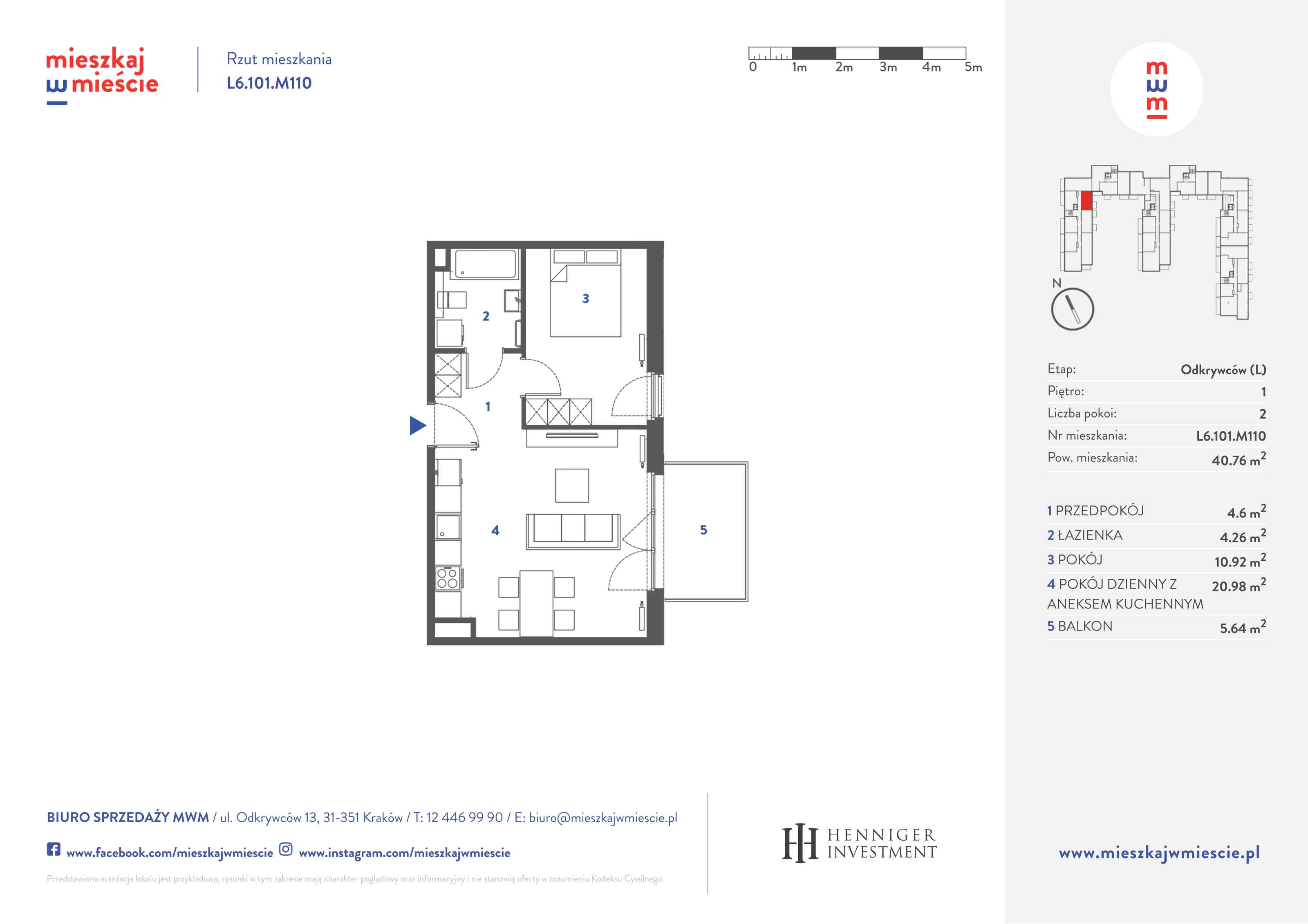 Mieszkanie 40,89 m², piętro 1, oferta nr L6.101.M110, Mieszkaj w Mieście - Odkrywców L, Kraków, Bronowice, ul. Wizjonerów