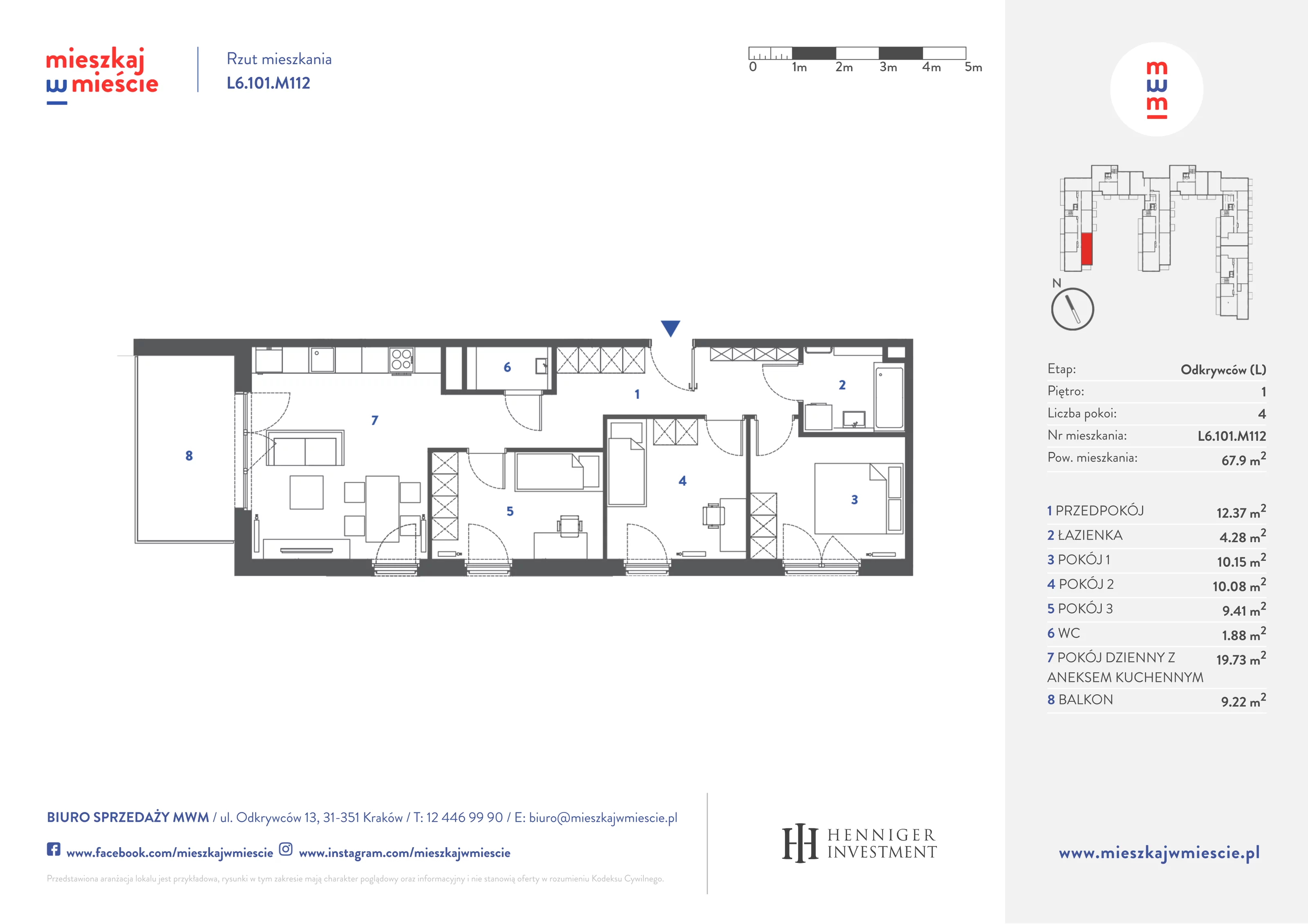 Mieszkanie 68,11 m², piętro 1, oferta nr L6.101.M112, Mieszkaj w Mieście - Odkrywców L, Kraków, Bronowice, ul. Wizjonerów