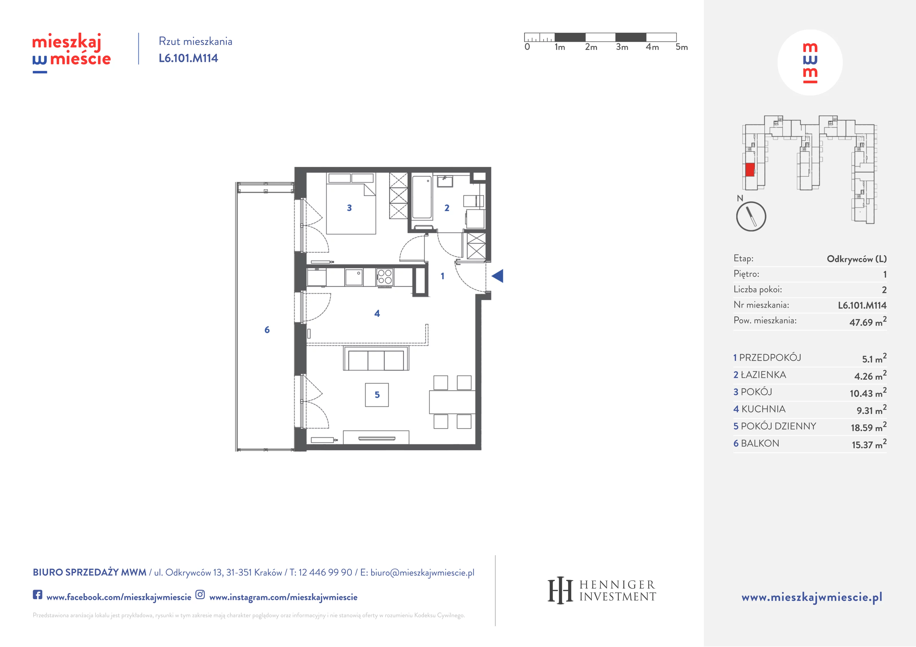 Mieszkanie 47,85 m², piętro 1, oferta nr L6.101.M114, Mieszkaj w Mieście - Odkrywców L, Kraków, Bronowice, ul. Wizjonerów