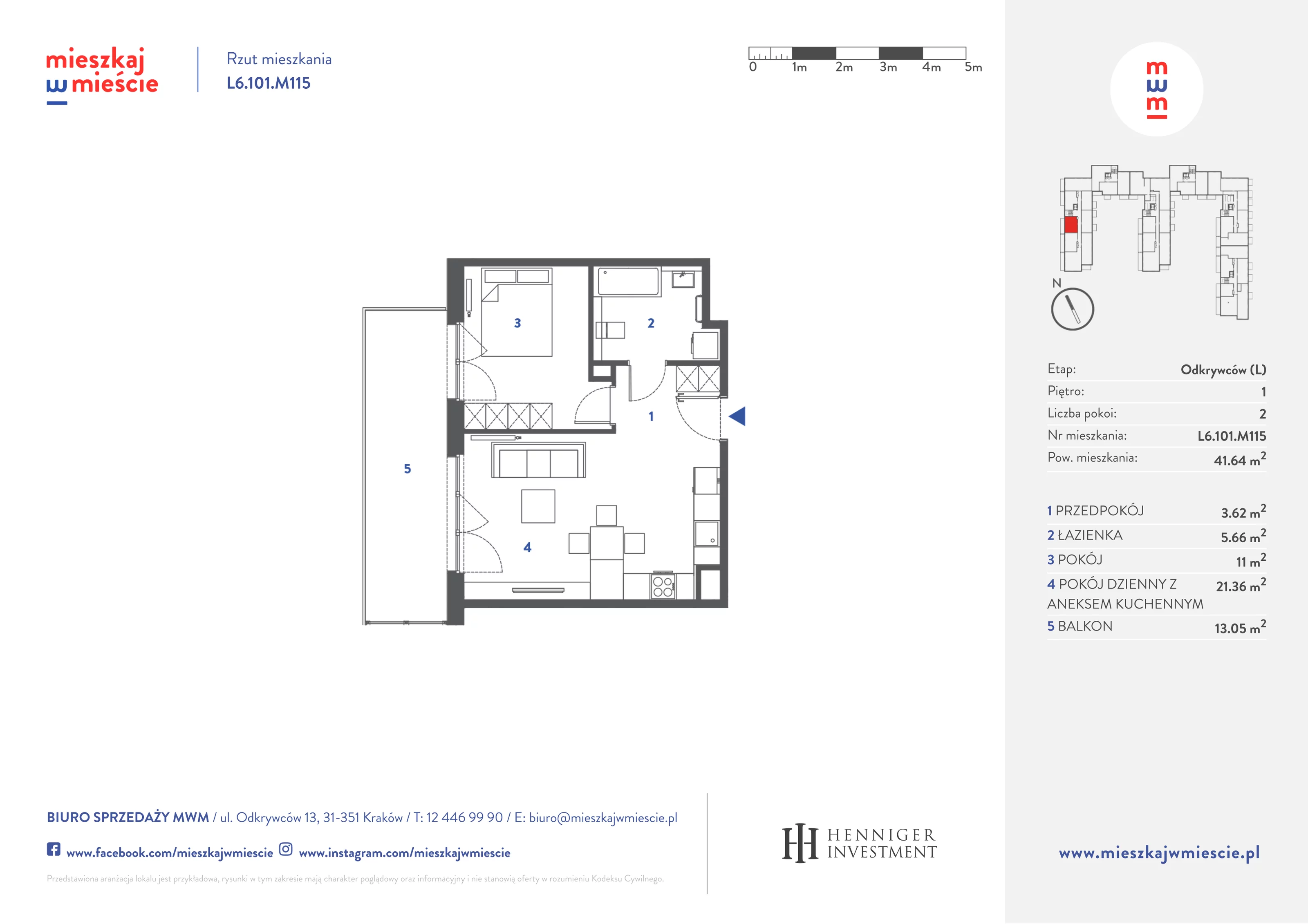 Mieszkanie 41,69 m², piętro 1, oferta nr L6.101.M115, Mieszkaj w Mieście - Odkrywców L, Kraków, Bronowice, ul. Wizjonerów