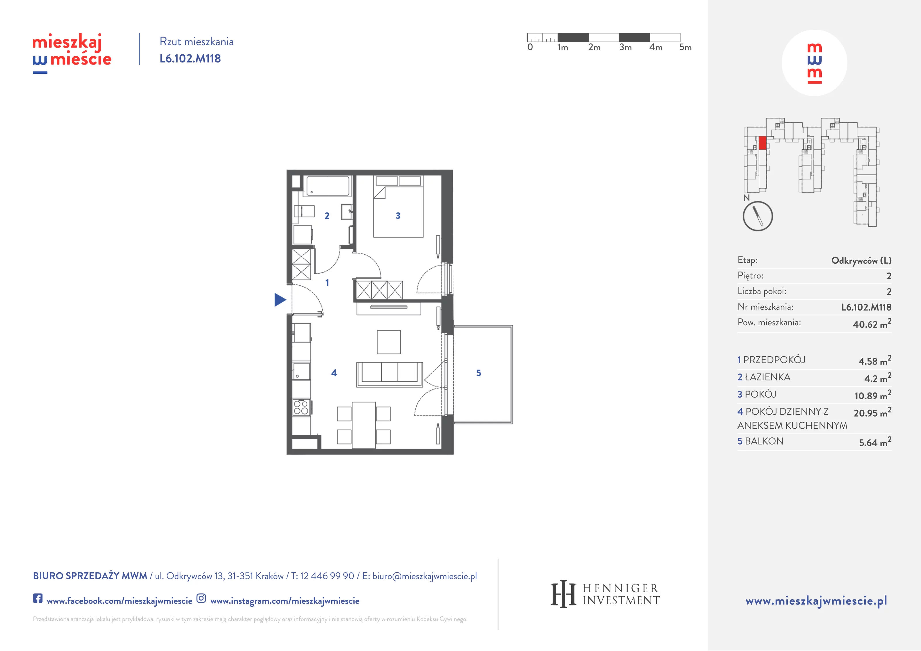 Mieszkanie 40,78 m², piętro 2, oferta nr L6.102.M118, Mieszkaj w Mieście - Odkrywców L, Kraków, Bronowice, ul. Wizjonerów