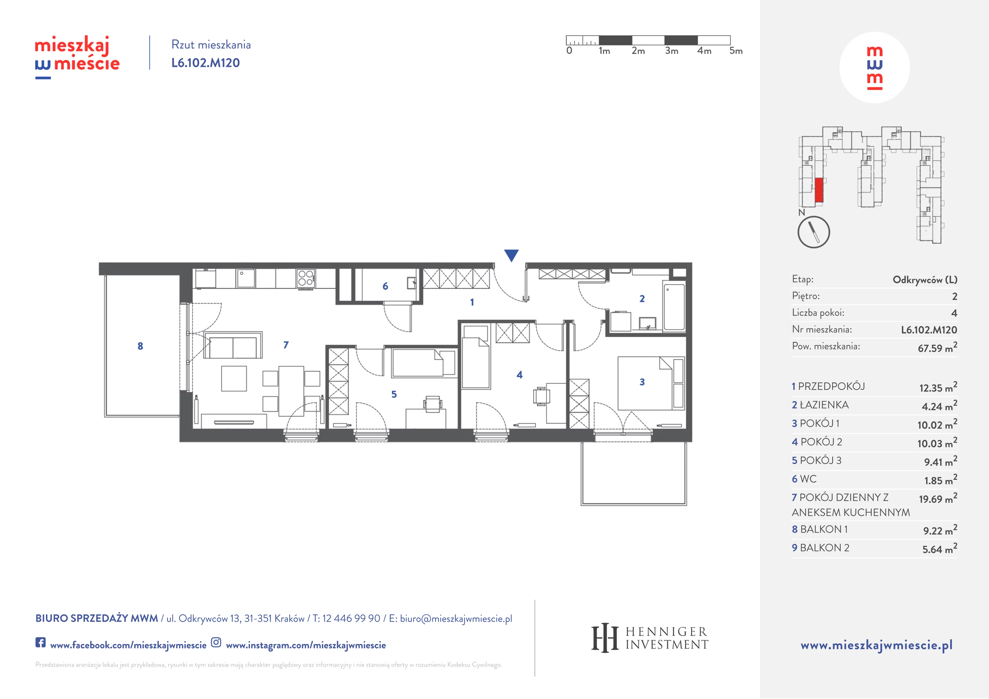 Mieszkanie 67,84 m², piętro 2, oferta nr L6.102.M120, Mieszkaj w Mieście - Odkrywców L, Kraków, Bronowice, ul. Wizjonerów