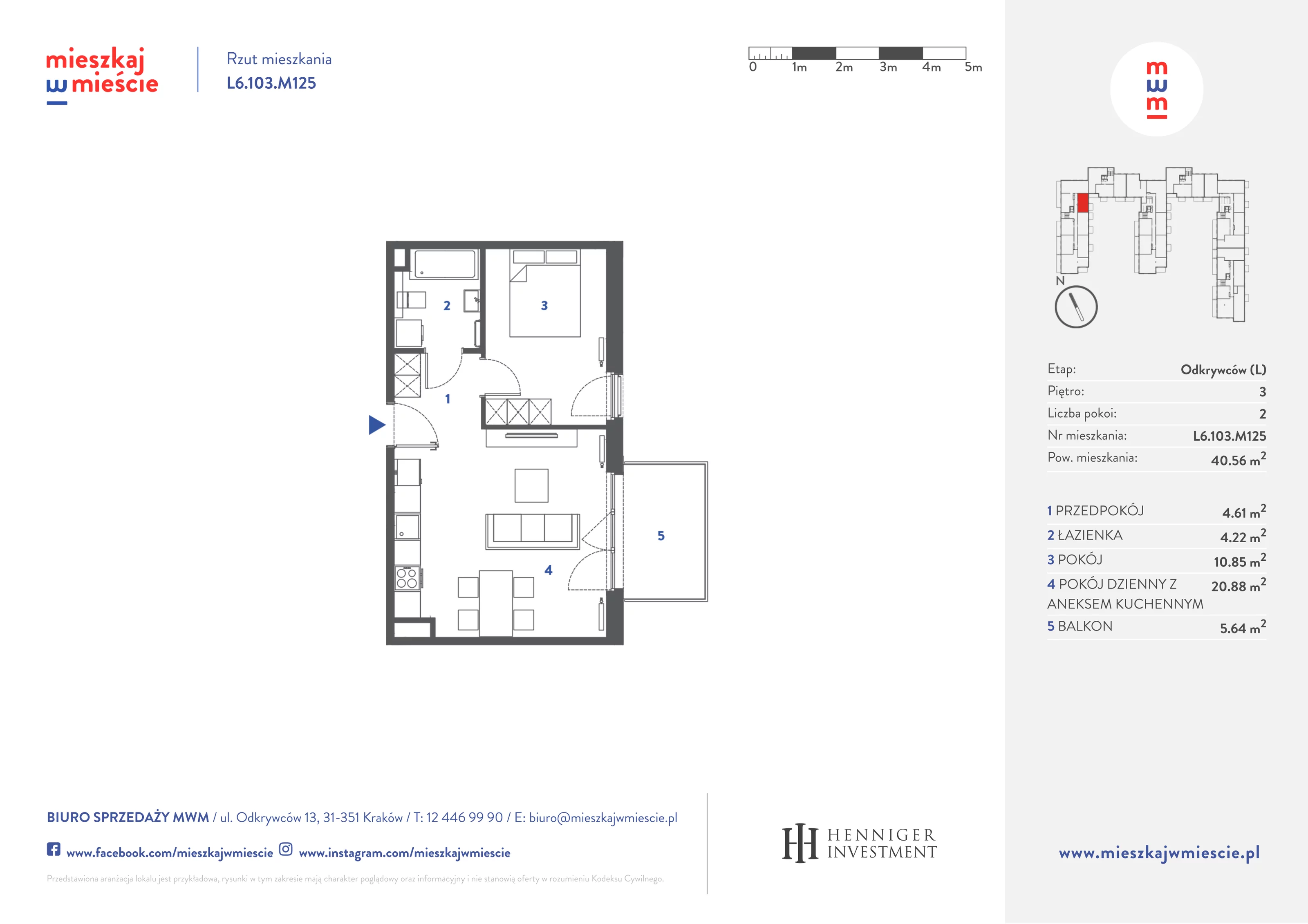 Mieszkanie 40,72 m², piętro 3, oferta nr L6.103.M125, Mieszkaj w Mieście - Odkrywców L, Kraków, Bronowice, ul. Wizjonerów