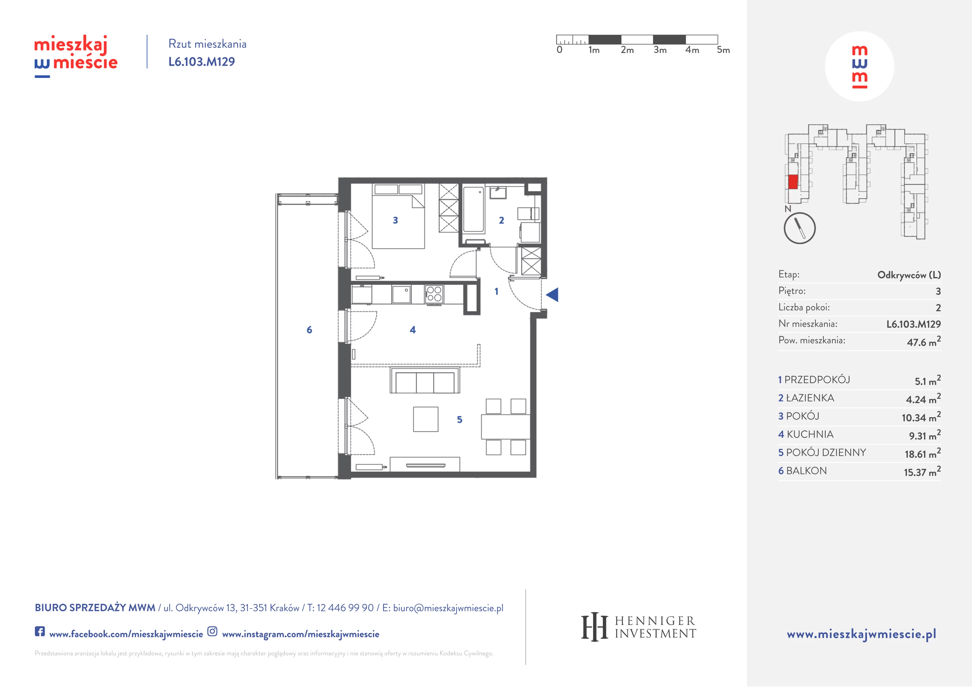 Mieszkanie 47,80 m², piętro 3, oferta nr L6.103.M129, Mieszkaj w Mieście - Odkrywców L, Kraków, Bronowice, ul. Wizjonerów